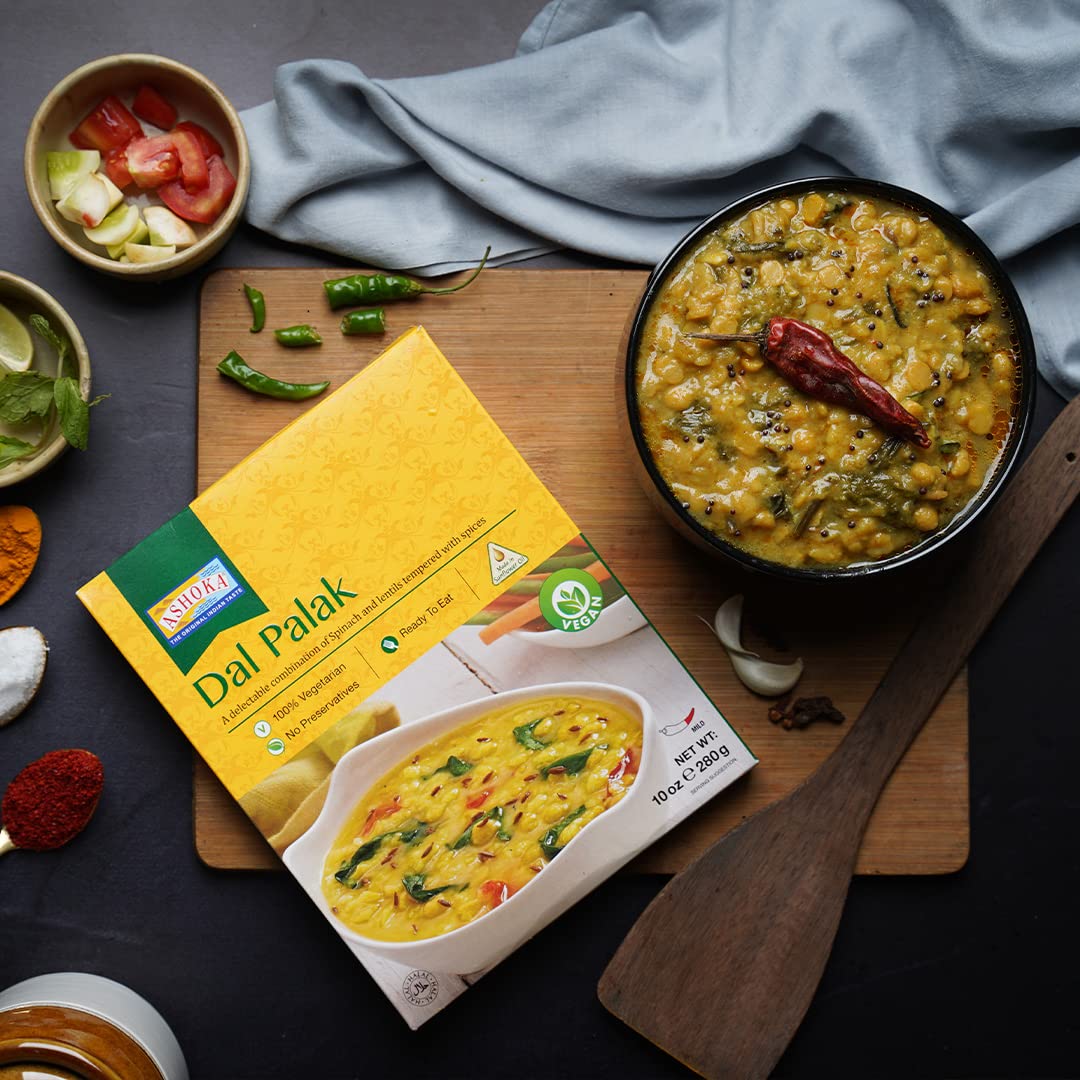 Ashoka All-Natural Entrees 1932, Vegan Spinach and Lentils, Microwave Friendly Meals, Authentic Indian Dal Palak, Great for Outd