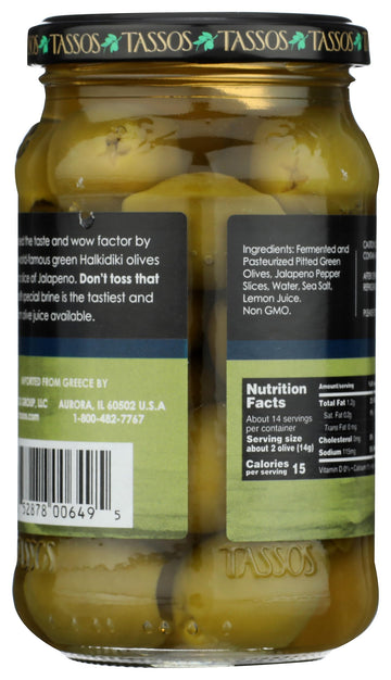 Tassos Jalapeno Stuffed Olives, 12.73 Oz