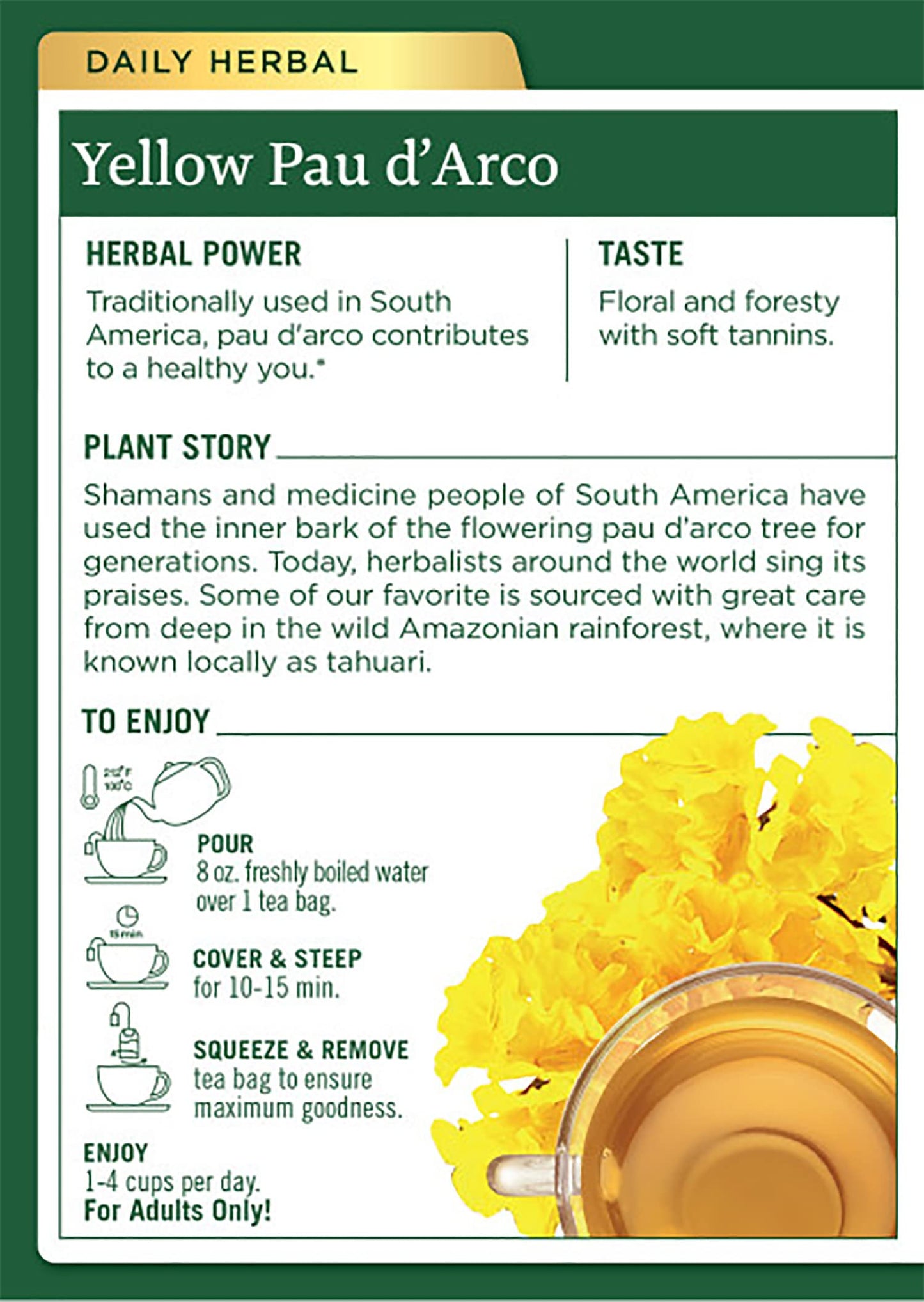 Traditional Medicinals Yellow Pau D’Arco Herbal Tea, Contributes To A Healthy You, (Pack Of 2) - 32 Tea Bags Total