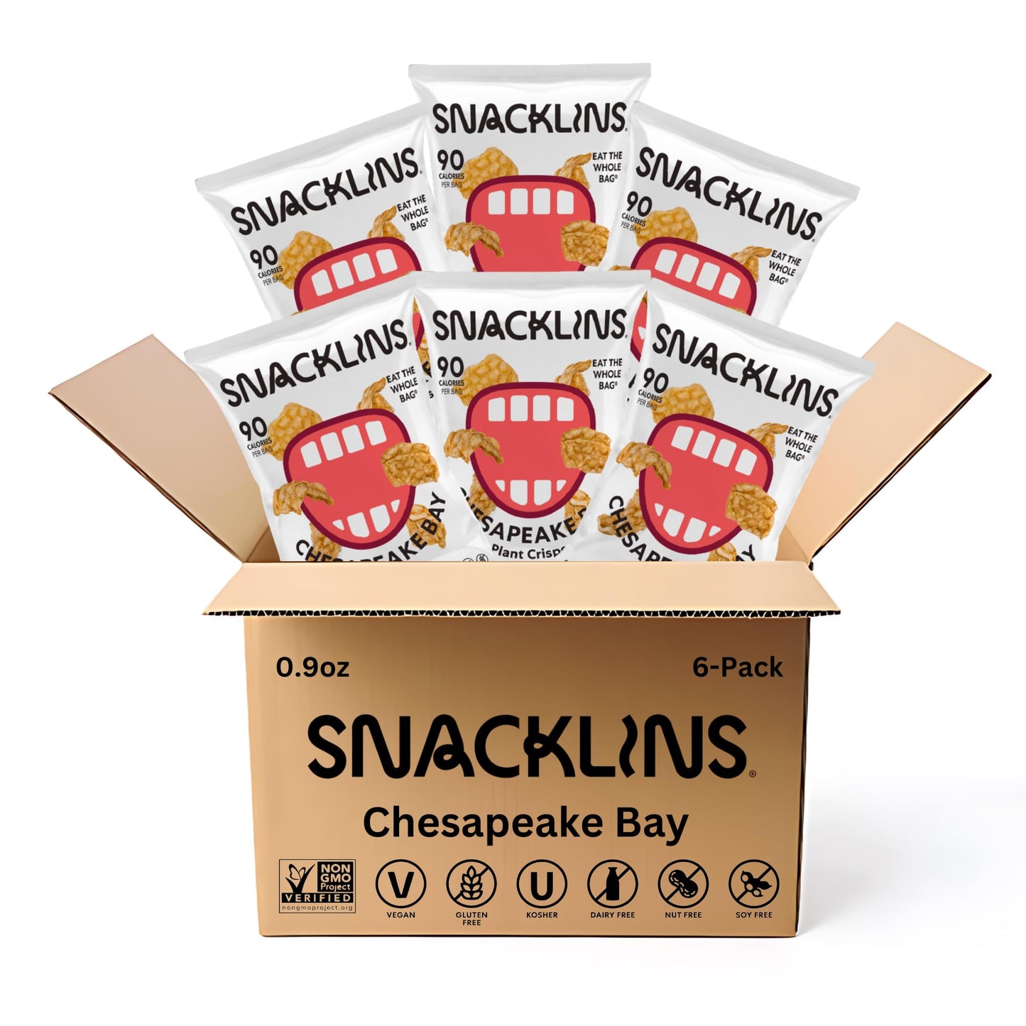 SNACKLINS Plant Based Crisps - Gluten Free, Vegan, 0.9oz Bag (Pack of 6)