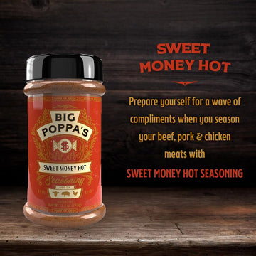 Big Poppa Smokers Sweet Money Hot Seasoning - Sweet & Spicy Blend, Gluten-Free Dry Rub for smoky aroma & Grilling, 12.3 Oz