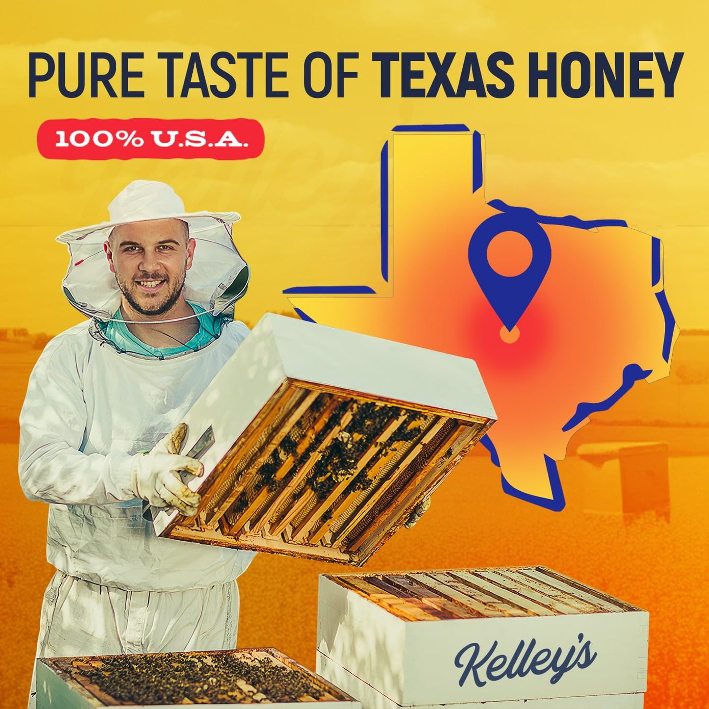Kelleys Local Texas Raw & Unfiltered Raw Honey, Pure Honey, (32 Ounce)
