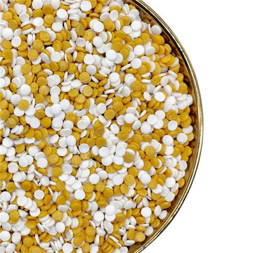 NIPEOR Rainbow Sprinkles Gold White Confetti Sprinkles 3.53oz/100gEdible Sprinkle Topping Confetti Sprinkles, Round Cupcake Spri