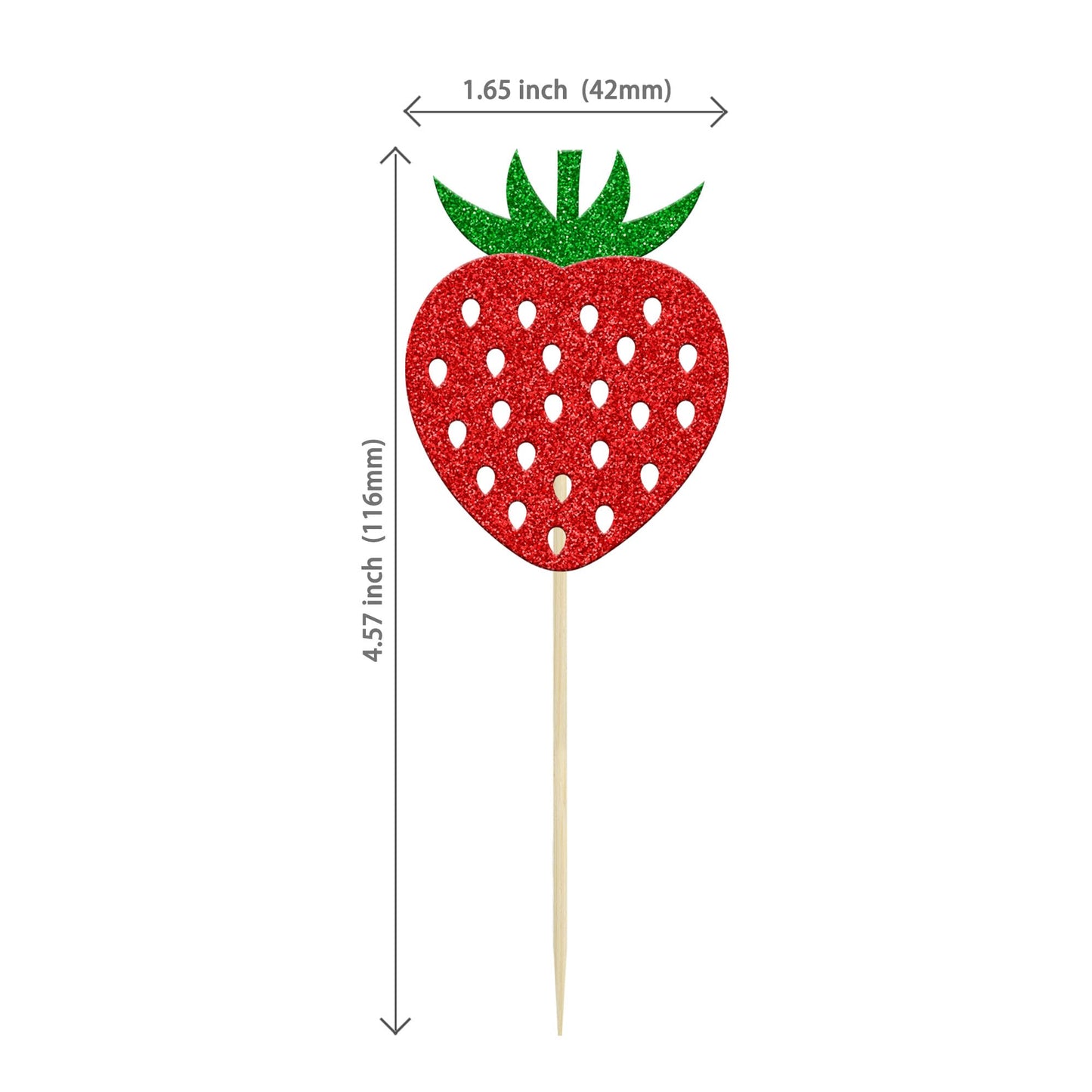 24Pcs Strawberry Cupcake Toppers Red Glitter Fruit Theme Strawberry Cupcake Pick Decorations For Summer Sweet Fruit Baby Shower