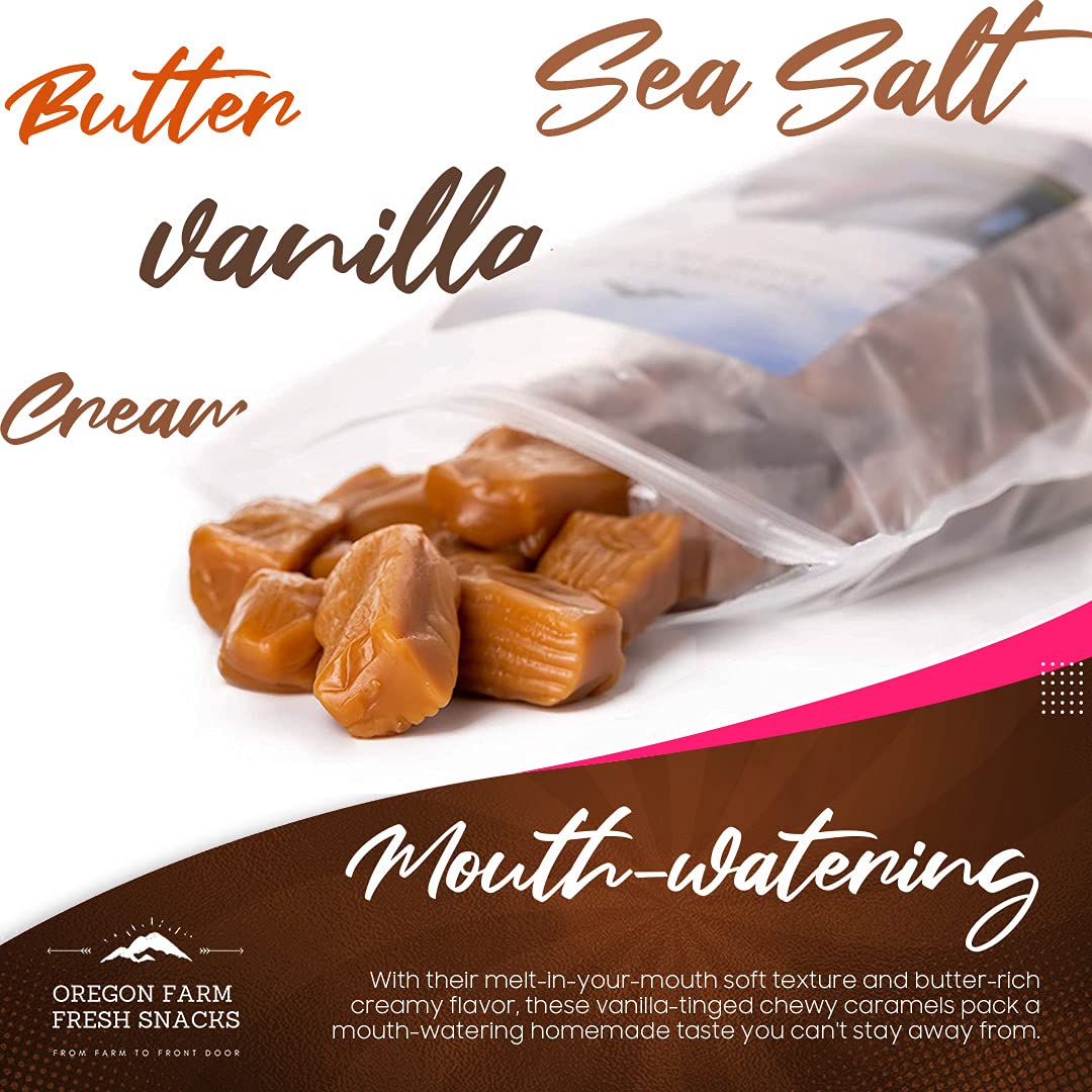 Oregon Farm Fresh Snacks Salted Caramel Gourmet Candy - Oregon Made Caramel Candy With Sea Salt And Vanilla - Gluten Free Delici
