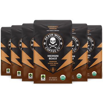 Death Wish Coffee, Medium Roast Whole Bean (10 Oz, 6 Pack)