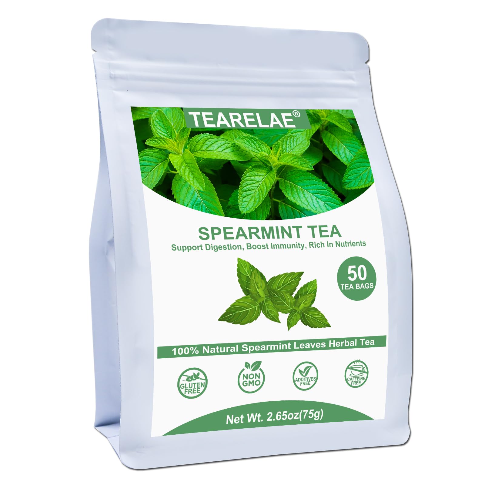 TEARELAE Spearmint Tea - 100% Pure Spearmint Leaves - Caffeine-free Herbal Tea - 50 Count