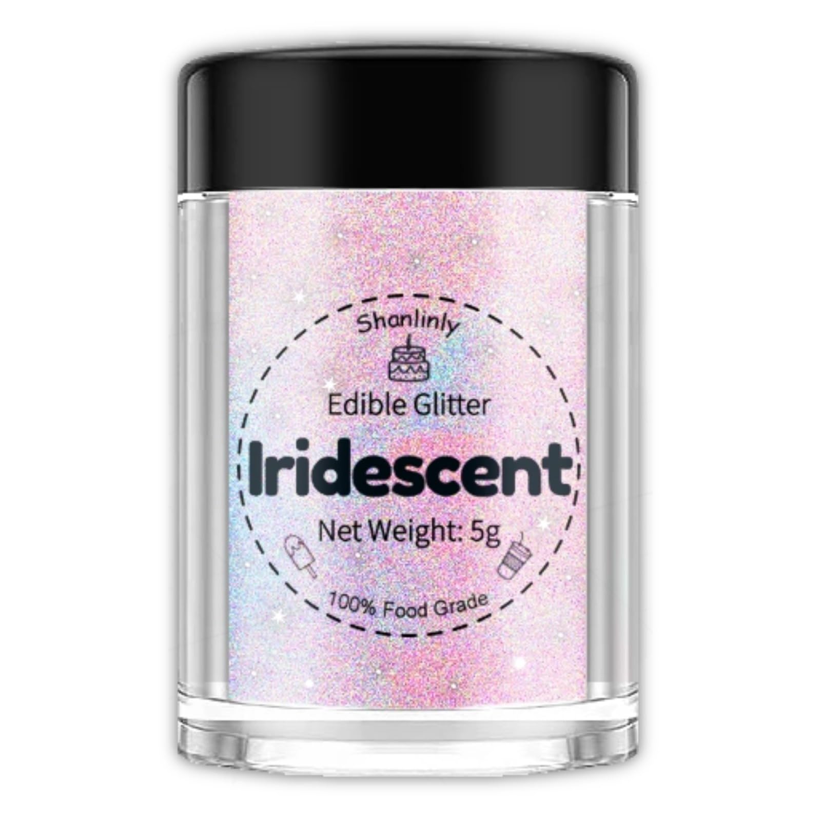 Shanlinly Iridescent Prism Powder Edible Glitter for Drinks, Food Grade Edible Glitter Dust Luster Shimmer Dust for Cakes Decora