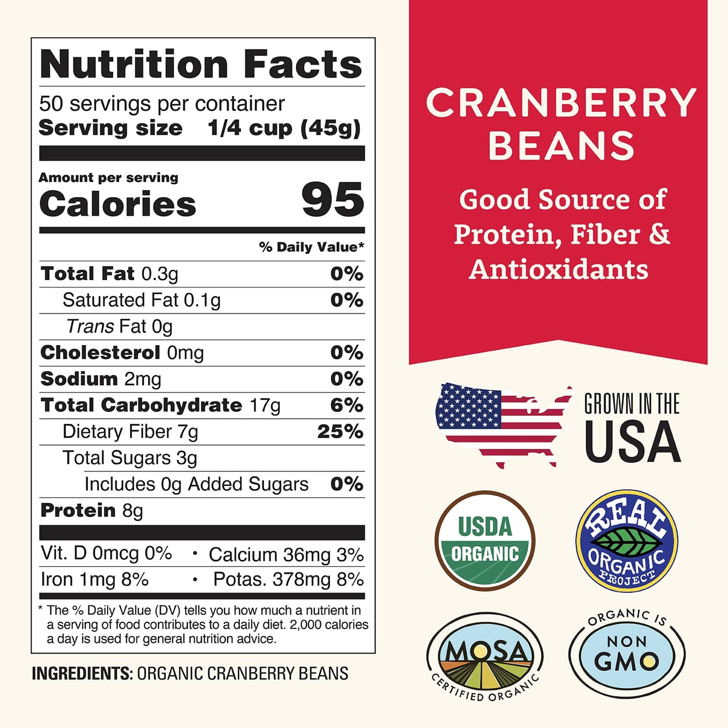 Organic Dried Cranberry Beans 5lb Bulk by Doudlah Farms - Farmed From Regenerative Soil | Tested Clean Certified | Vegan, Non-GM