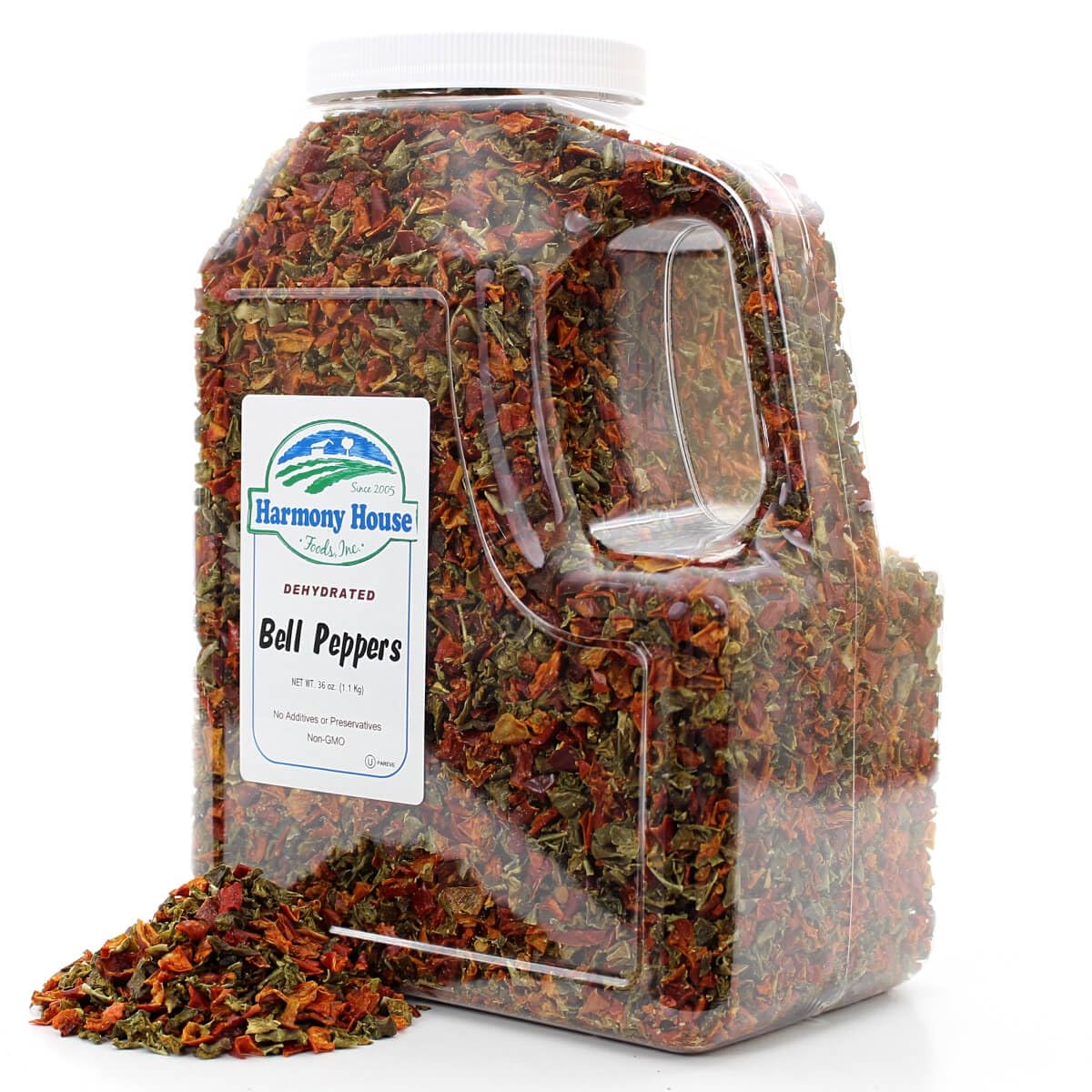Harmony House Dried Mixed Bell Peppers, Diced – Dehydrated Vegetables For Cooking, Camping, Emergency Supply And More, 36 Oz Jug