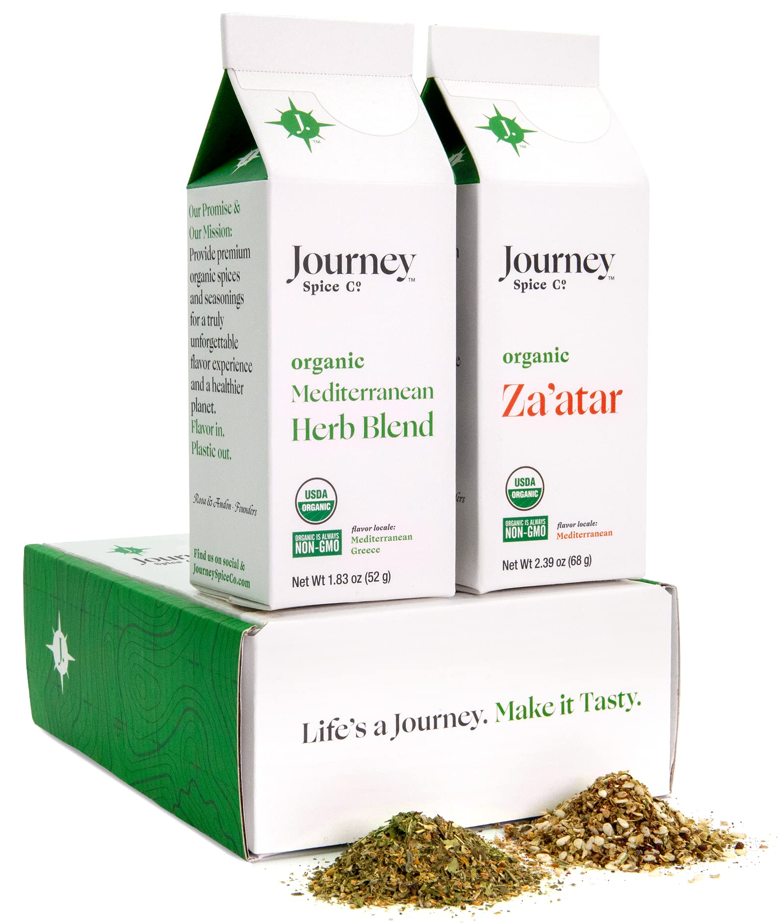 Gourmet Organic Mediterranean Herb Blend & Organic Za'Atar Gift Set By Journey Spice Co. | Salt-Free | Greek, Mediterranean, Mid