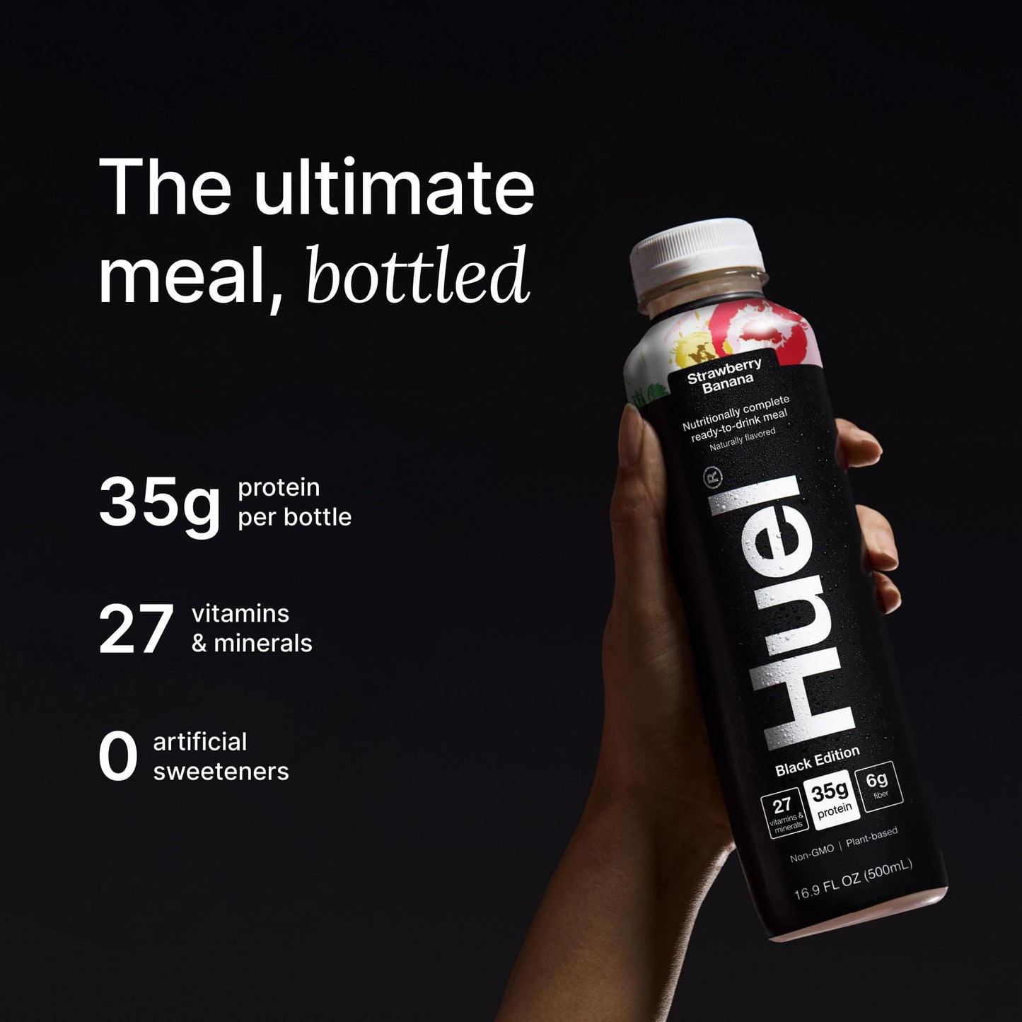 Huel Black Edition Ready-to-Drink | Strawberry Banana Meal Replacement Shake | 35g High Protein Drink | 27 Vitamins & Minerals  Vegan  Gluten Free | Plant Based | Low Sugar | 16.9 Fl Oz  12 Pack
