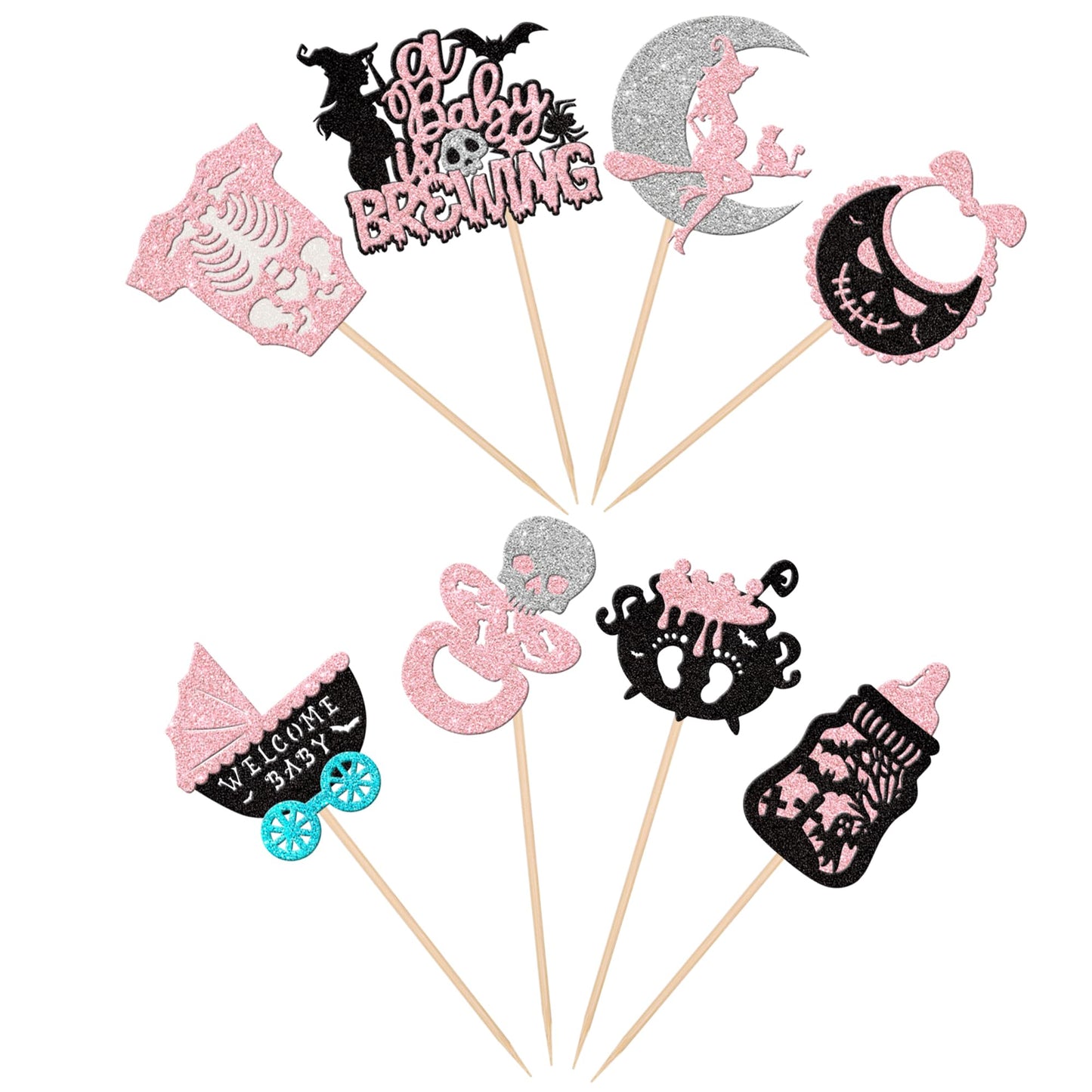 32 Pcs A Baby Is Brewing Halloween Cupcake Toppers Glitter Carriage Bottle Welcome Baby Shower Cupcake Picks For Halloween Theme
