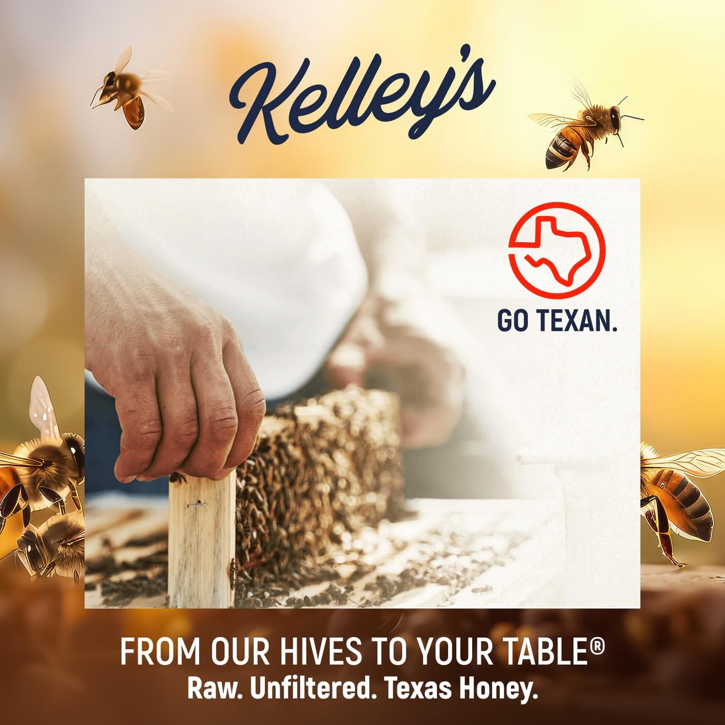 Kelleys Local Texas Raw & Unfiltered Raw Honey, Pure Honey, (32 Ounce)