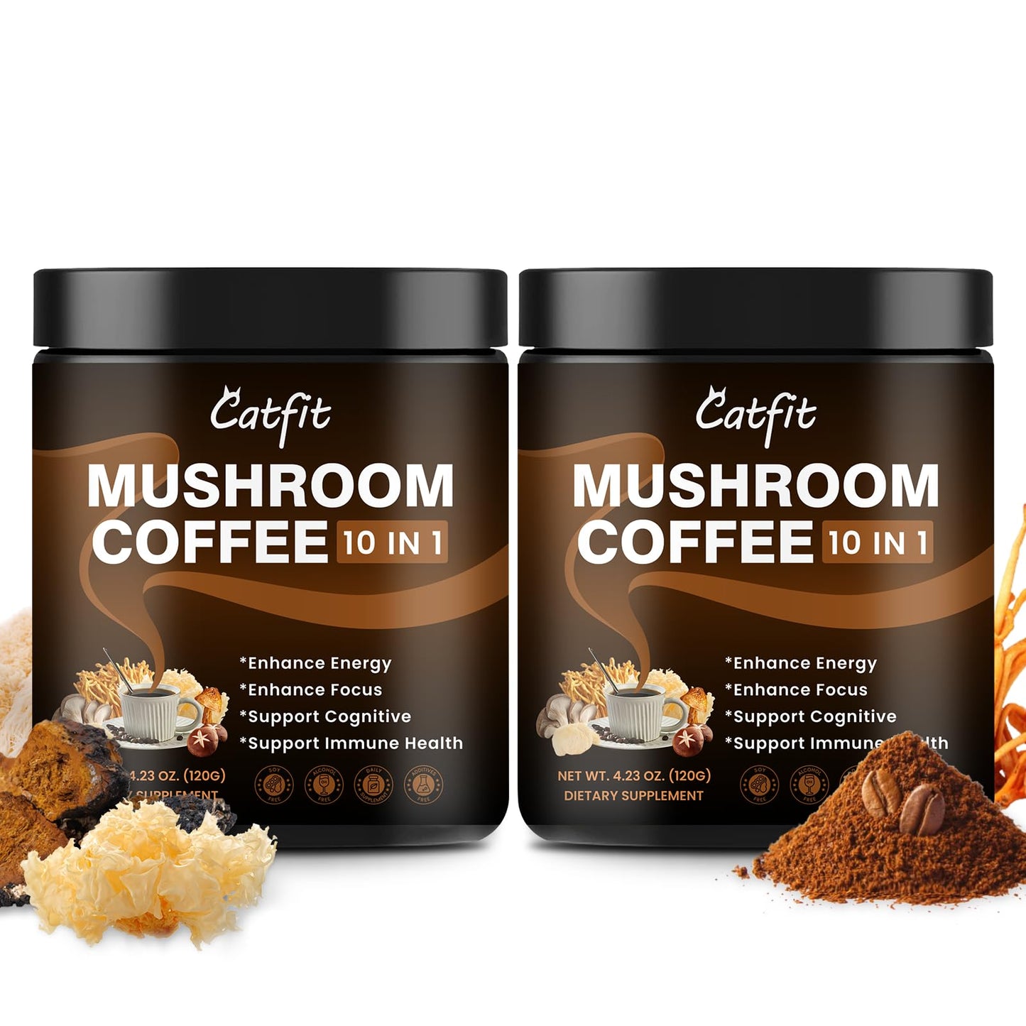 (2 Pack) Mushroom Coffee Powder  10 Mushroom Blend- LionS Mane  Chaga  Brain Dietary Supports With Arabica Coffee  Ashwagandha  L-Theanine For Energy  Focus  Memory And Immunity  160G