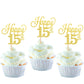 YCTHUNFISH 24 Pack Cupcake Toppers Glitter Number 15 Gold Bamboo Decorations for 15th Birthday Party