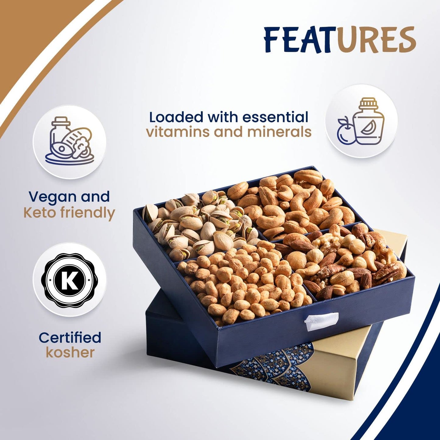 Farm Fresh Gourmet Mixed Nuts Gift Set | Nut Mix Assortment Of Sea Salted Nuts, Pistachios, Peanuts, Cashews & More | New Year,