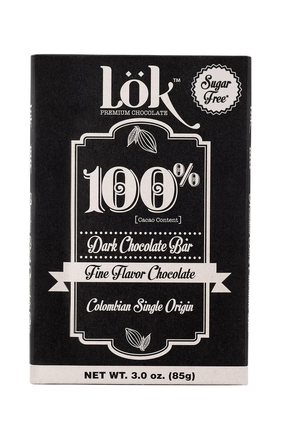 LöK Dark Chocolate Bar 100% Cacao, Vegan, Sugar-Free, Gluten-Free, 6 Count