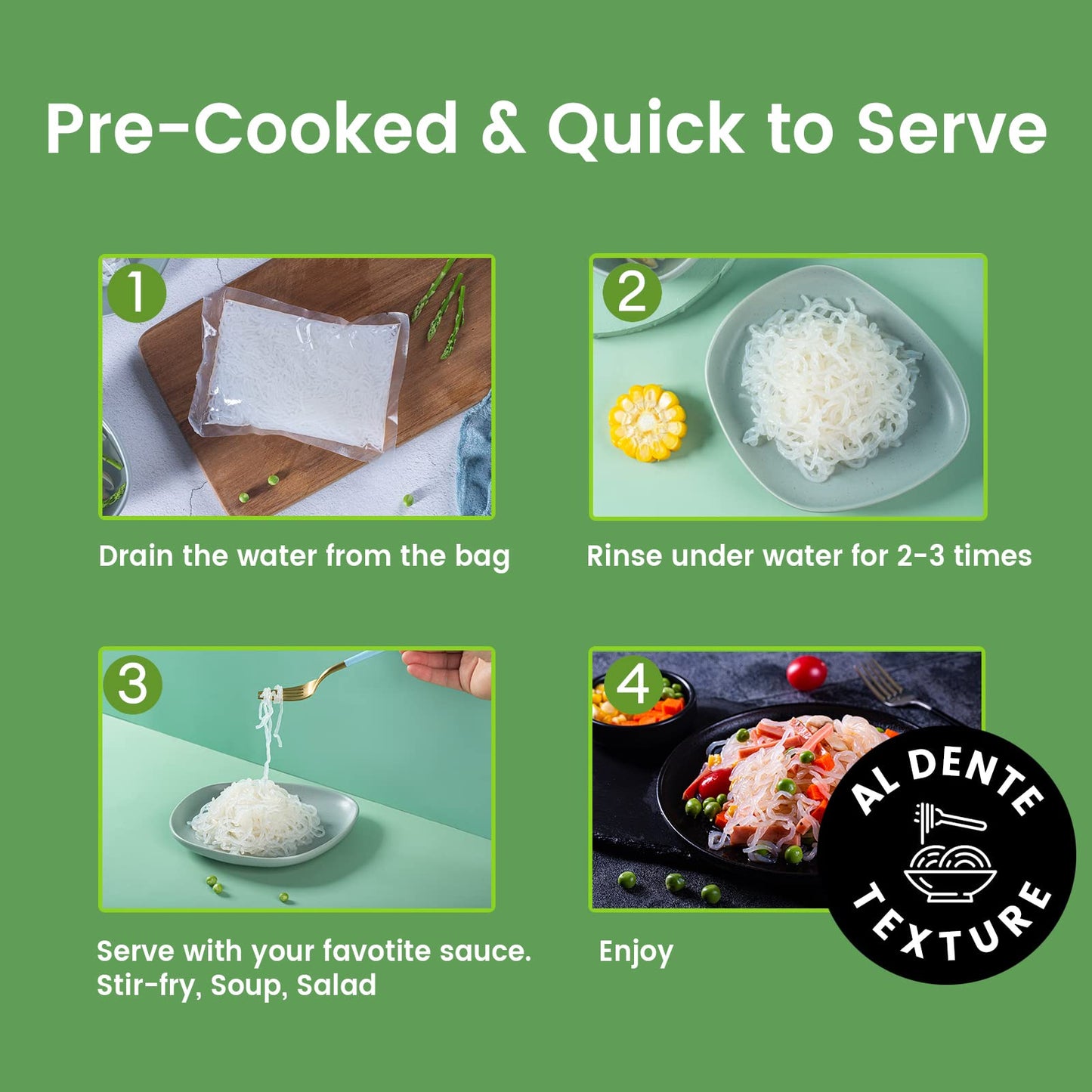 Hethstia Shirataki Noodle Low-Carb Pasta and Rice Variety Pack- Spaghetti, Fettuccine and Rice, Low Calorie Konjac Pasta Gluten