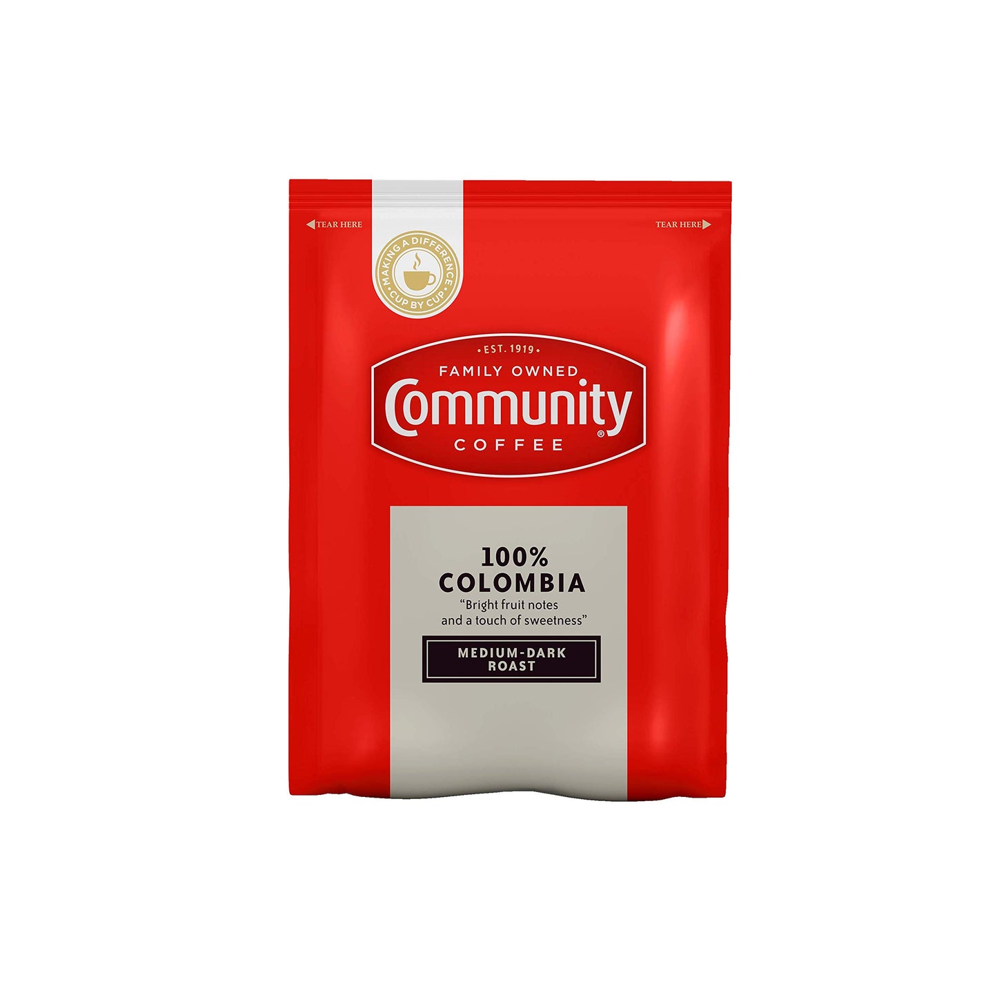 Community Coffee 100% Colombia Medium Dark Roast Coffee Packs, 2.5 Ounce (Box of 40)