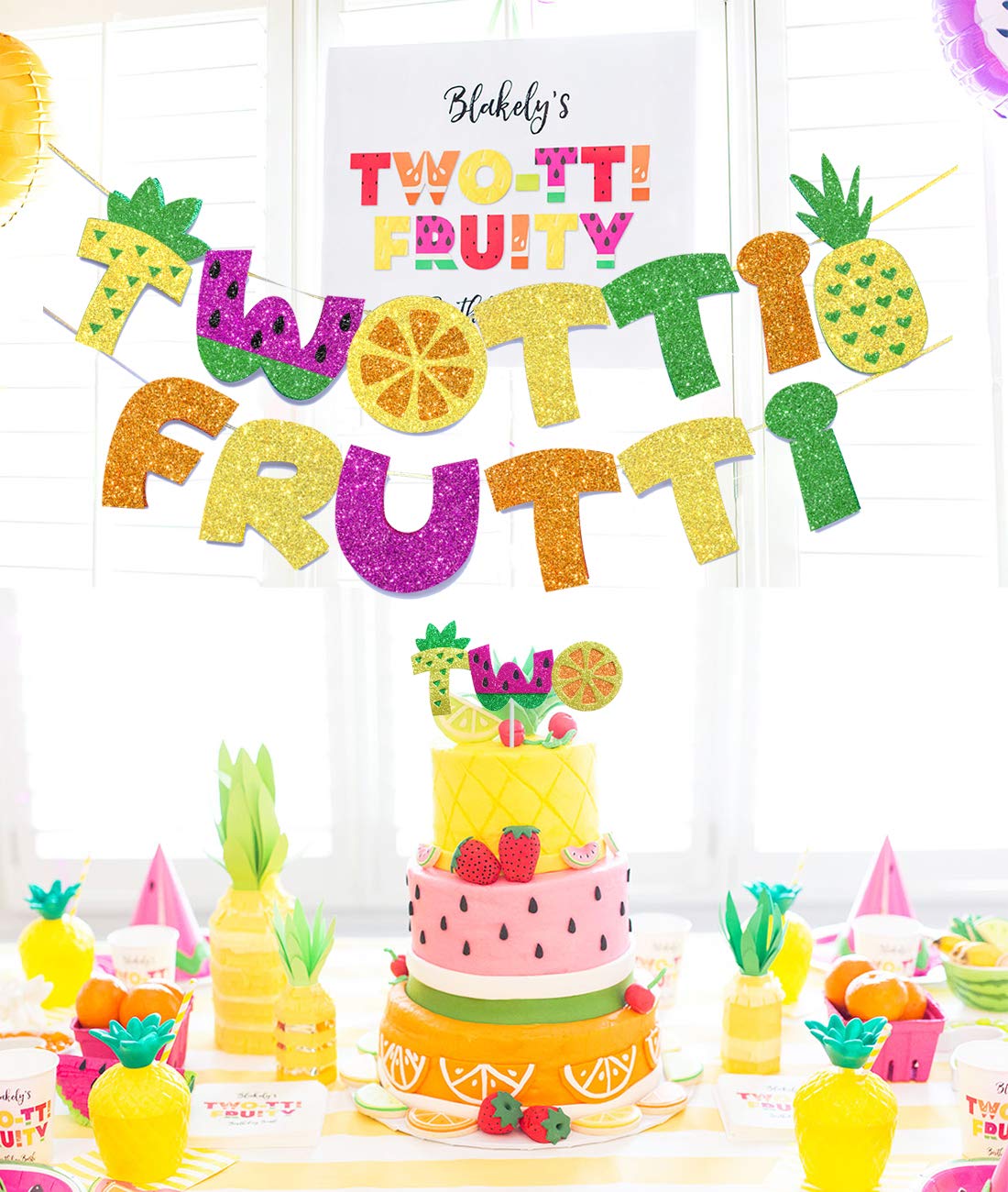 Twotti Frutti Birthday Banner Summer Party Cake Topper Twotti Fruity Birthday Decorations Fruit 2nd Birthday Party Supplies