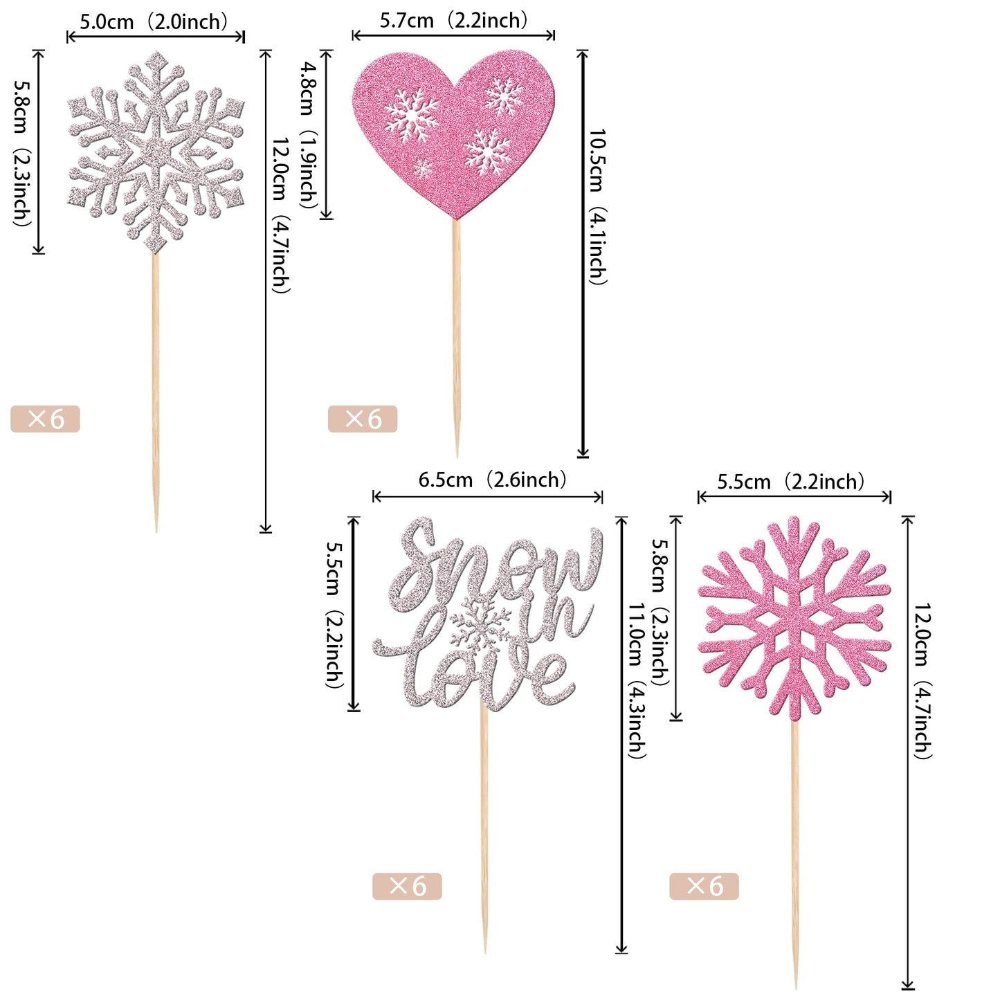 24 Pcs Snowflake Snow In Love Cupcake Toppers Glitter Heart Winter Frozen Snowflake Cupcake Picks For Bridal Shower Wedding Anni