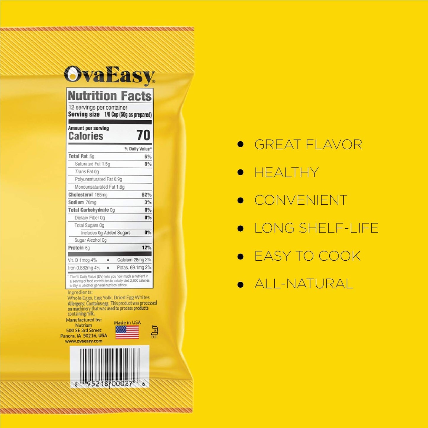 Ova Easy Dehydrated Egg Crystals, Powdered Eggs, 5.1oz Bag, All-Natural Ingredients, Easy-to-Prepare for Camping & Backpacking