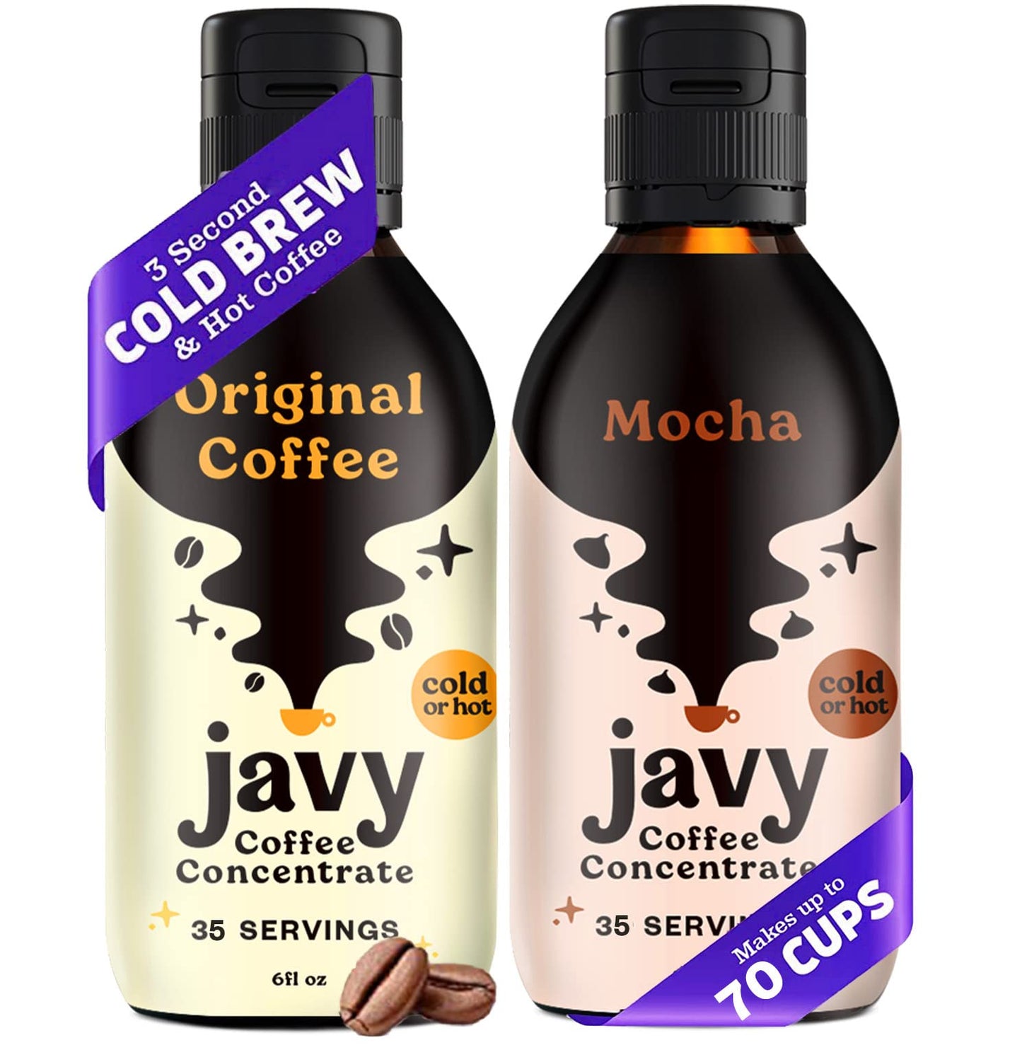Javvy Cold Brew Coffee Concentrate - Original & Mocha, 6 Fl Oz (Pack of 2), Black