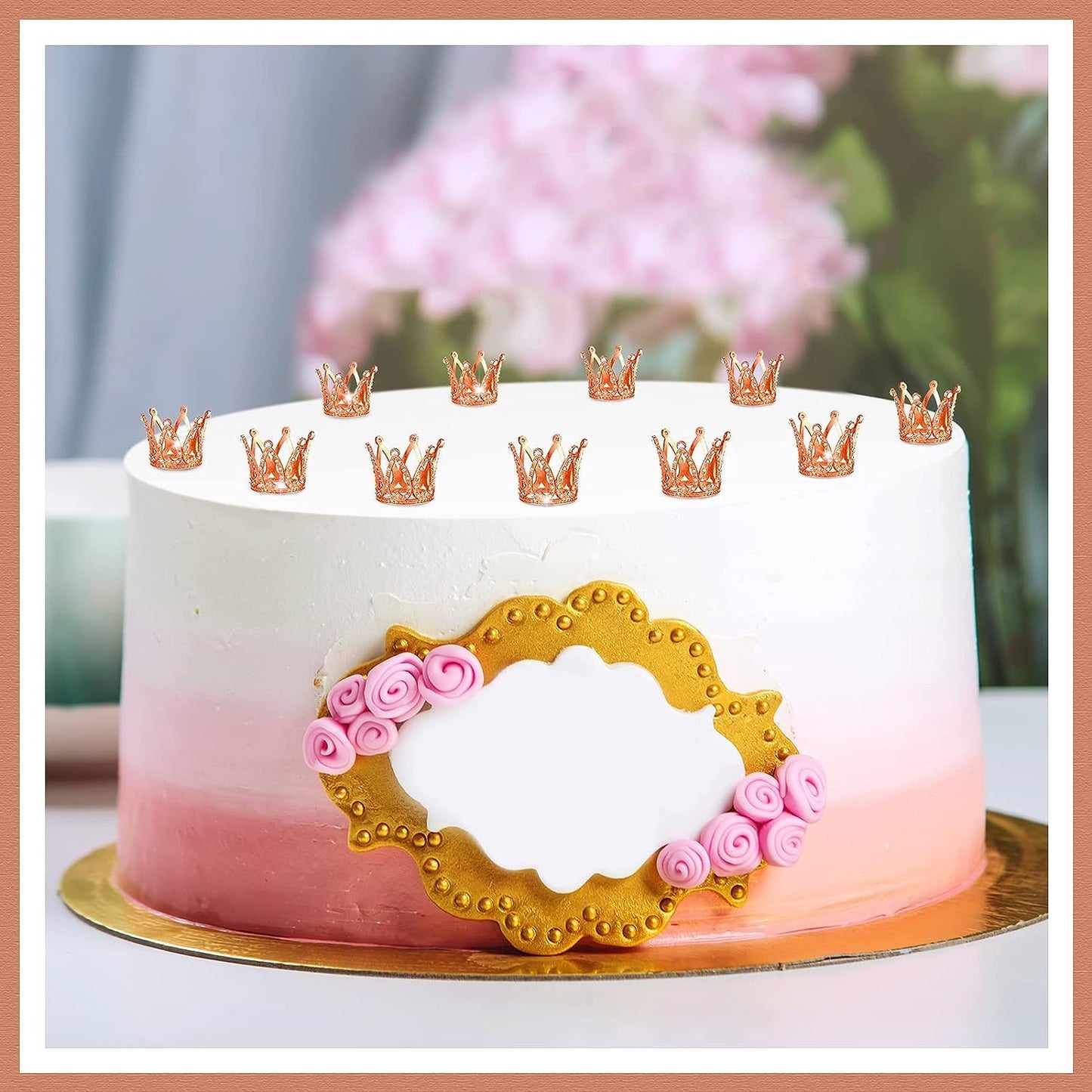 Fulanfudi Mini Crown Cake Topper Set, 16pcs, Rhinestone, Alloy, Small, Rose Gold, Baby Shower, Princess Birthday Decorations