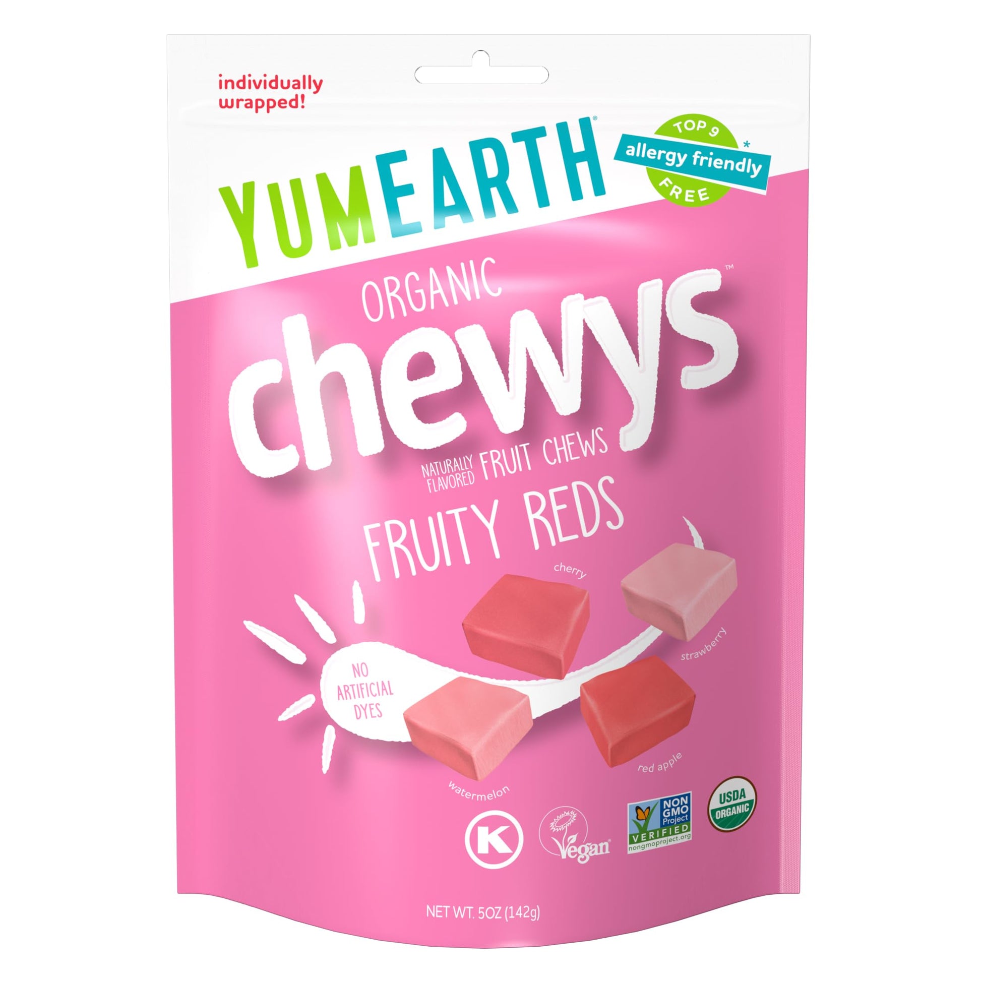 Yumearth Organic Chewys Fruity Reds, 5Oz Non Gmo, Gluten Free, Vegan, Dye Free Candy - Allergen Friendly