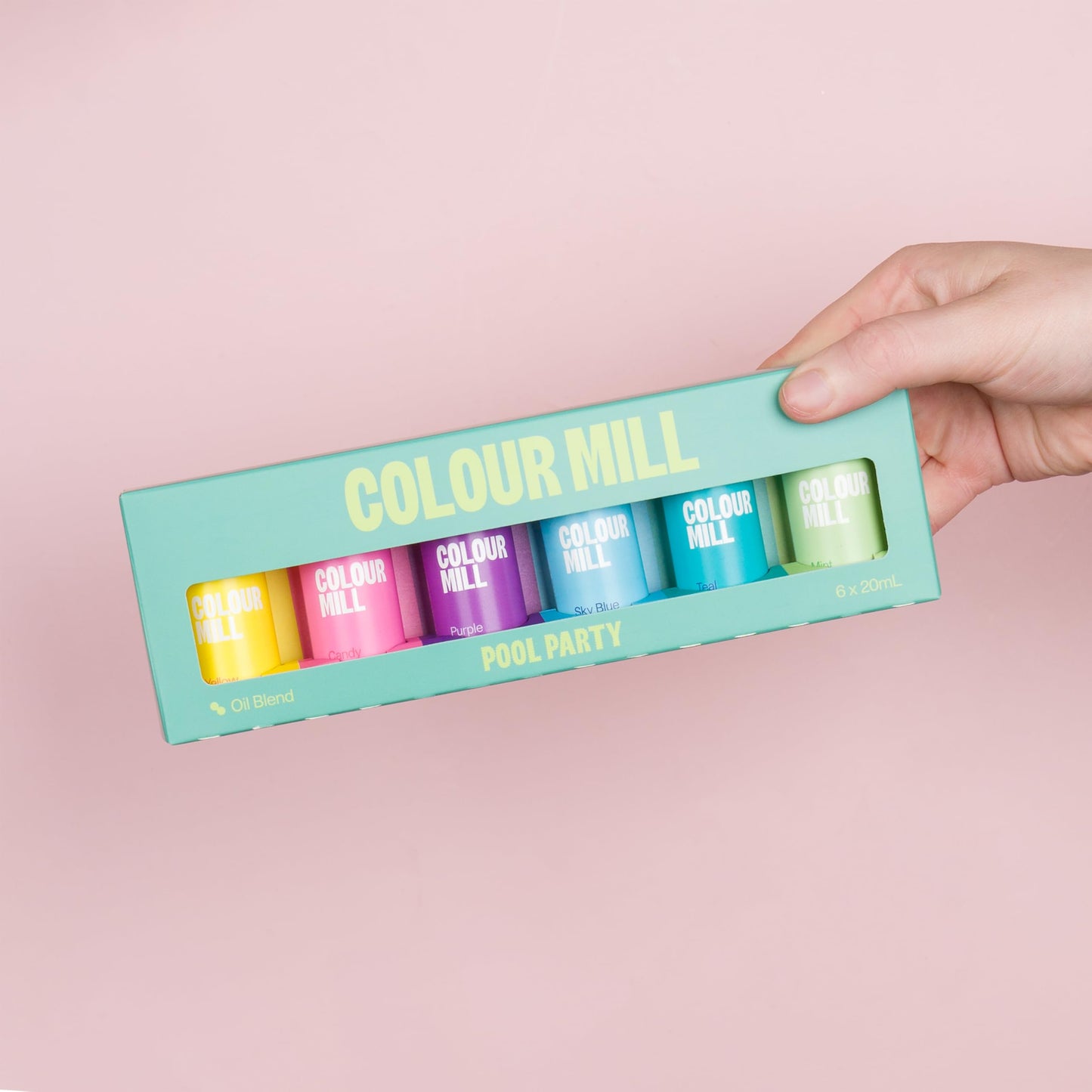 Colour Mill Pool-Party Pack Oil-Based Food Coloring, 20 Milliliters Each of 6 Colors: Candy, Mint, Purple, Sky Blue, Teal and Ye