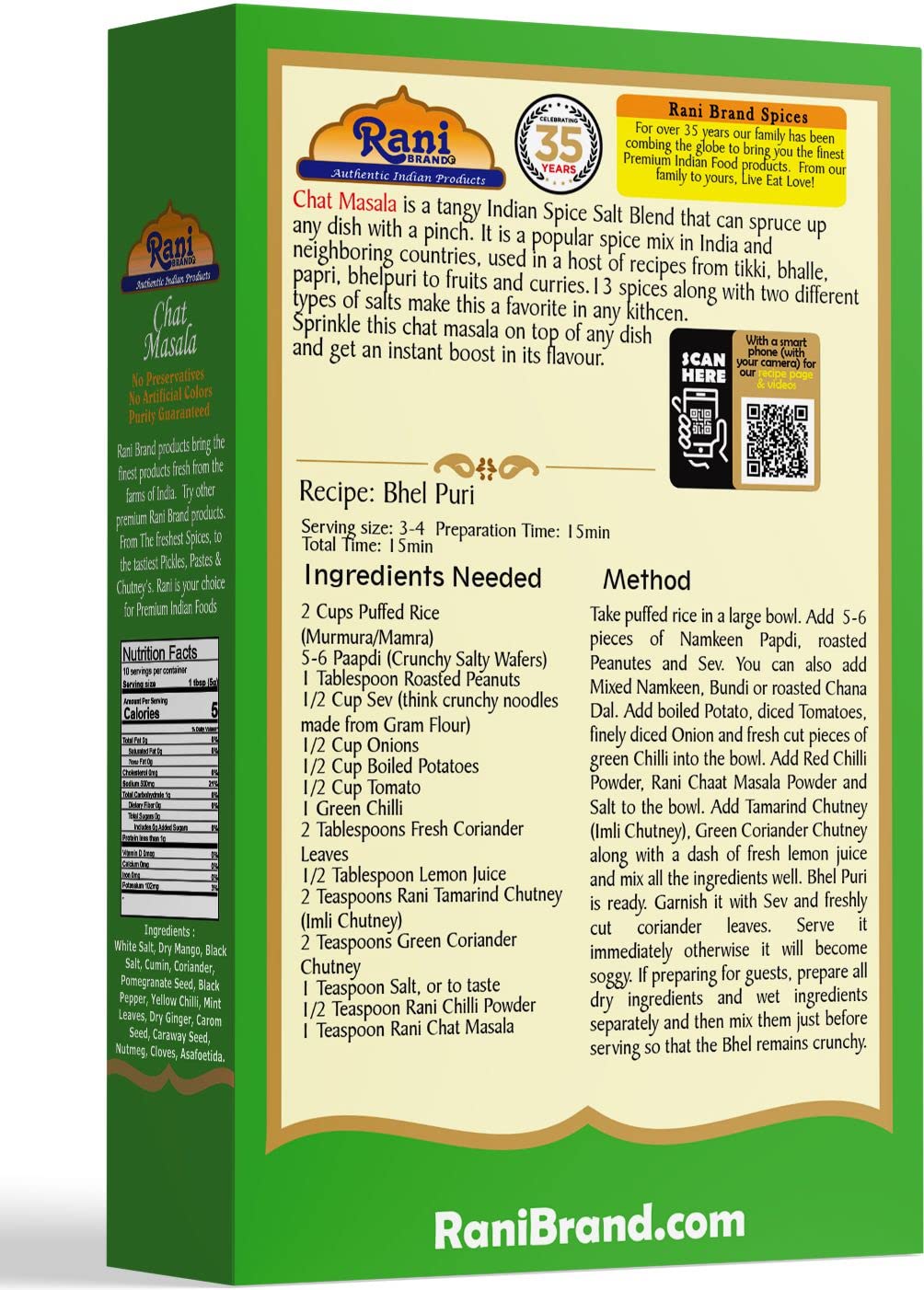Rani Chat Masala (14 Spice Seasoning Salt) Tangy Indian Seasoning 3.5Oz (100G) ~ All Natural | No Msg | Vegan | No Colors | Glut
