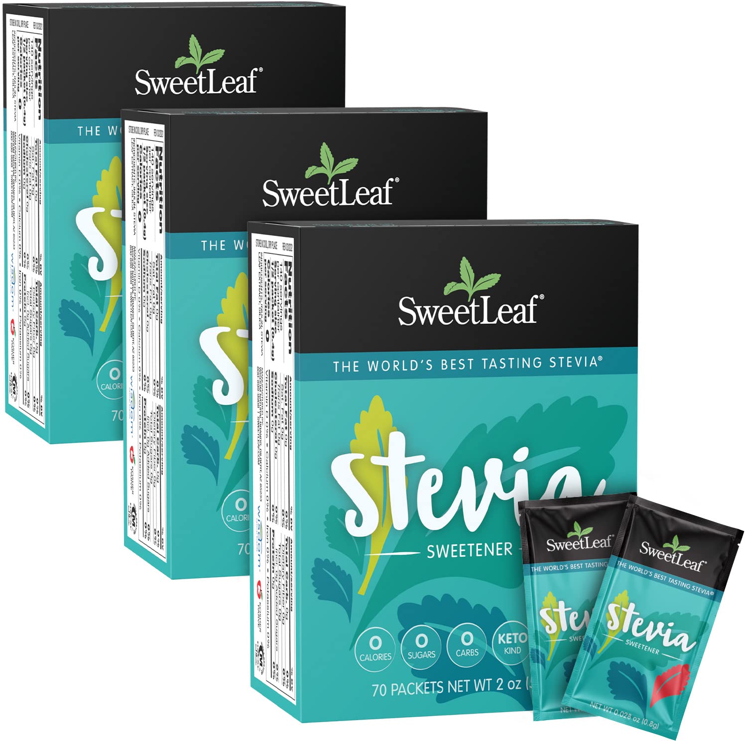 Sweetleaf Stevia Packets - Zero Calorie Natural Stevia Powder, Non-Gmo Stevia Sweetener Packets, 70 Count (Pack Of 3)