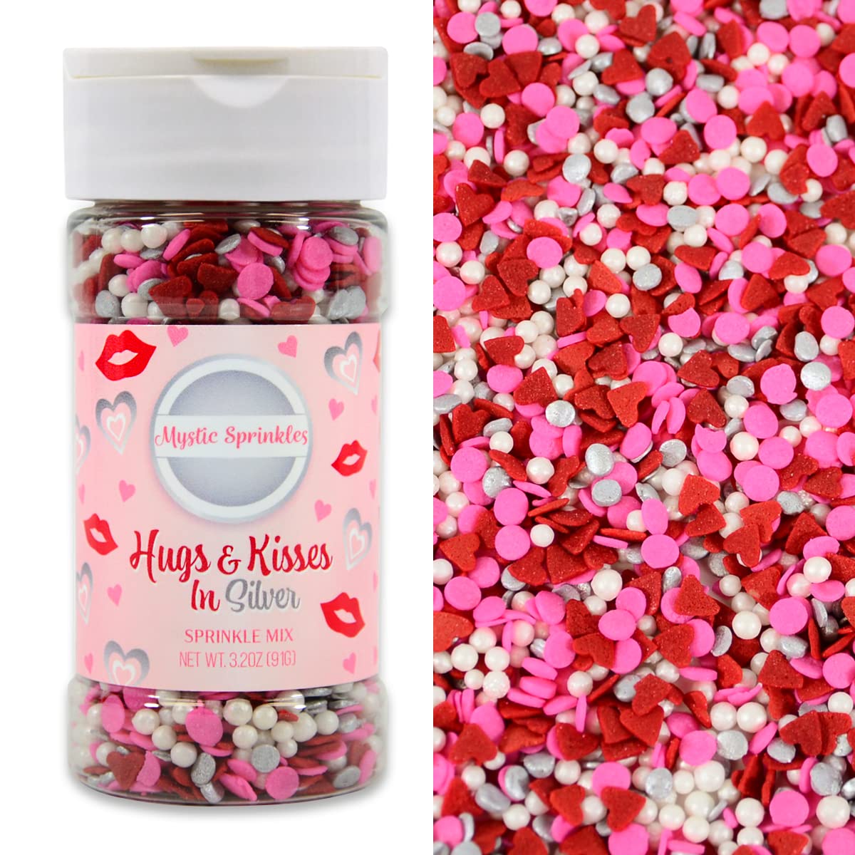 Mystic Sprinkles Valentine's Day Sprinkle Mixes (Hugs & Kisses In Silver 3.2oz)