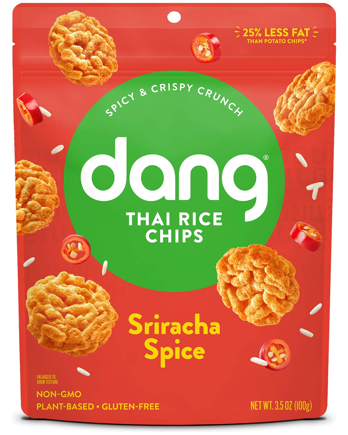DANG Rice Chips, Sriracha Spice, Vegan & Gluten Free, 3.5 Oz Resealable Bags, 4 Pack