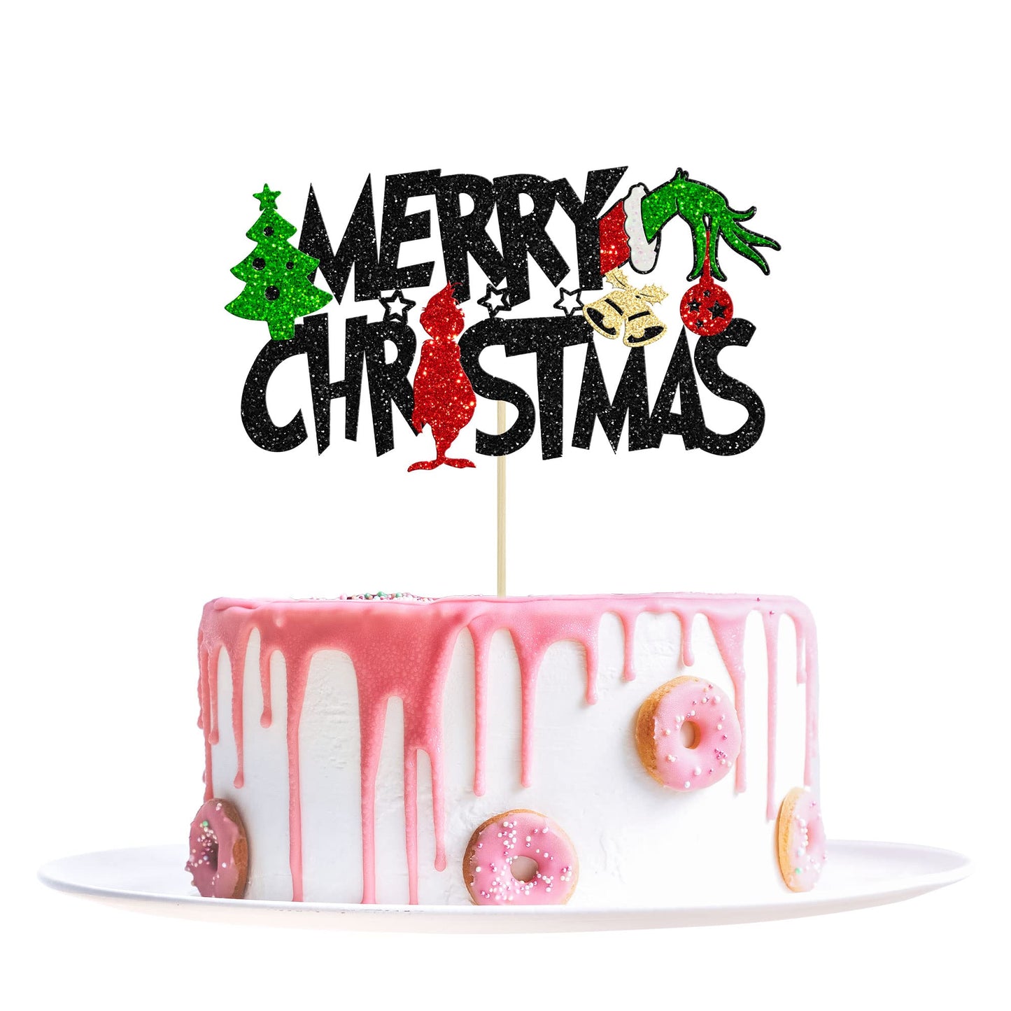 1Pcs Merry Christmas Cake Topper Red Green Glitter Merry Christmas Grenchhmas Cupcake Picks Merry Grenchhmas Theme New Year Holi