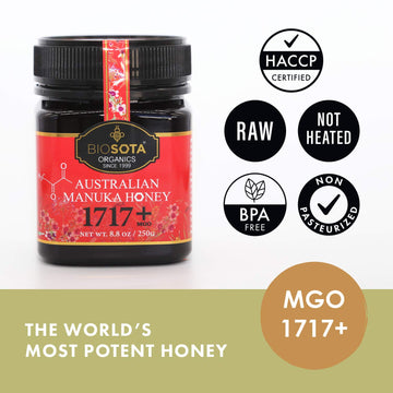 Biosota Organic Manuka Honey Mgo 1717+ - Medical Grade Manuka Honey From Australia Npa/Ulf 31+, 100% Raw Unheated Pure Honey, 8.