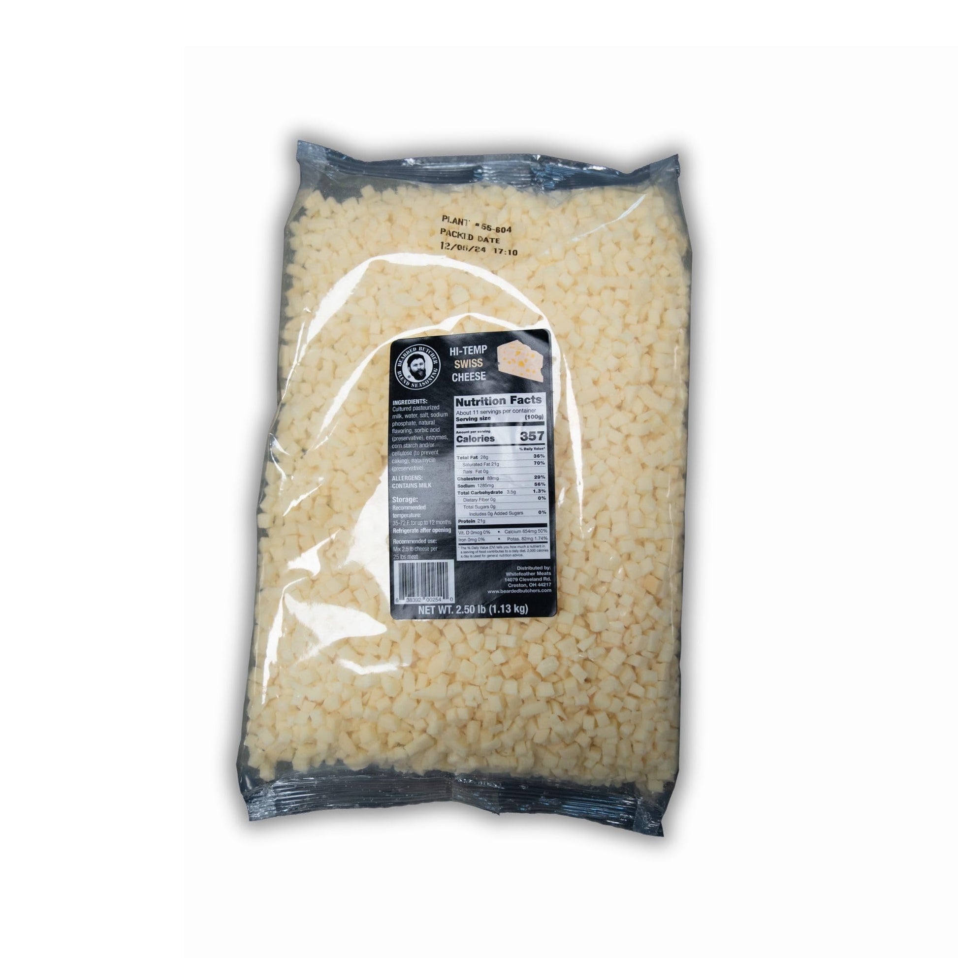 BEARDED BUTCHER BLEND SEASONING High-Temp Swiss Cheese 2.5 lbs - Shelf-Stable 1/4 Cubes for Sausage Making and Snacks