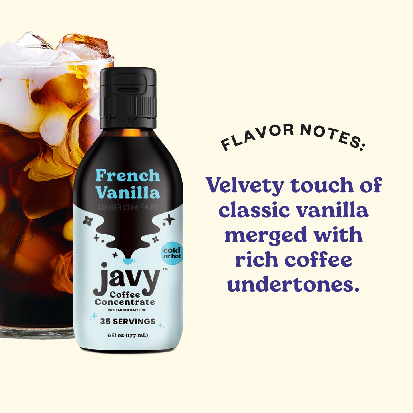 Javvy Coffee Concentrate - Cold Brew Coffee, French Vanilla, 6 Fl Oz, 35 Servings, Black