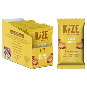 Kize Energy Peanut Butter High Protein Snack Bars, 10 Count, 10G Grass-Fed Whey Protein, Gluten Free, Non-Gmo, Soy Free, Mission