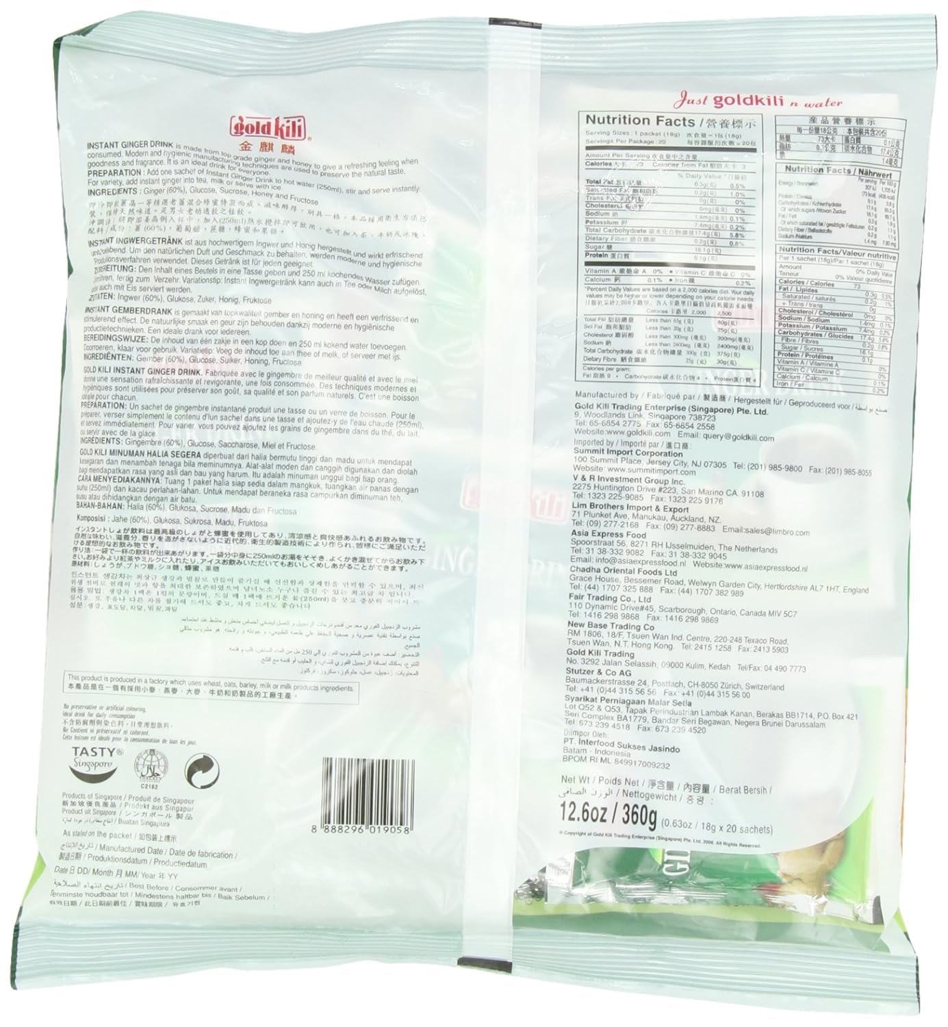 Ginger Honey Drink Gold Kili 40 Sachets Packed In 2 Bags, 12.6 Oz (2 Pack)