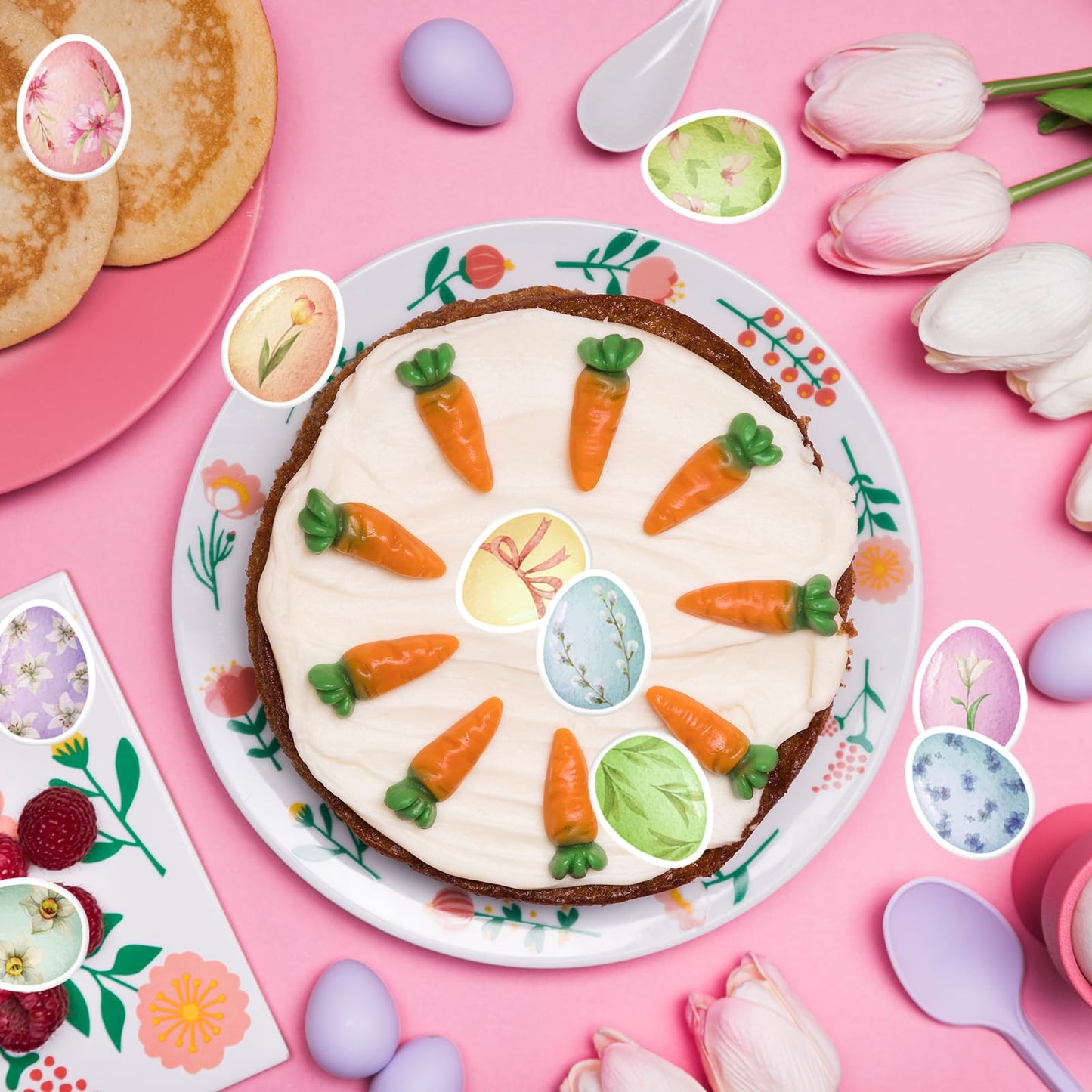 30Pcs Edible Easter Eggs Cupcake Toppers Edible Spring Floral Eggs Cupcake Picks Wafer Paper Easter Day Cake Toppers For Happy E