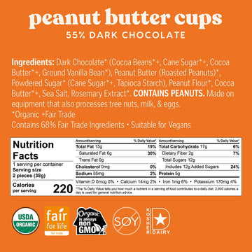 Theo Chocolate Organic Dark Chocolate Peanut Butter Cups,12 Pack