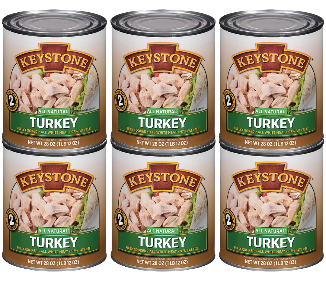 Keystone Meats All Natural Heat and Serve Canned Turkey 28 Oz Long Shelf Life Emergency Survival Canned Food Fully Cooked Ready 