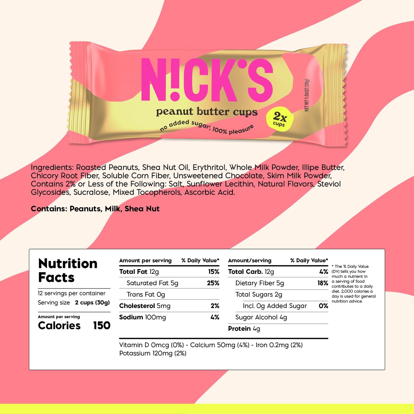 N!CKS Low Carb Peanut Butter Cups, Keto Friendly, 1.7g Net Carbs, Gluten Free, 12 Pack, Model NICKS-CON15-04