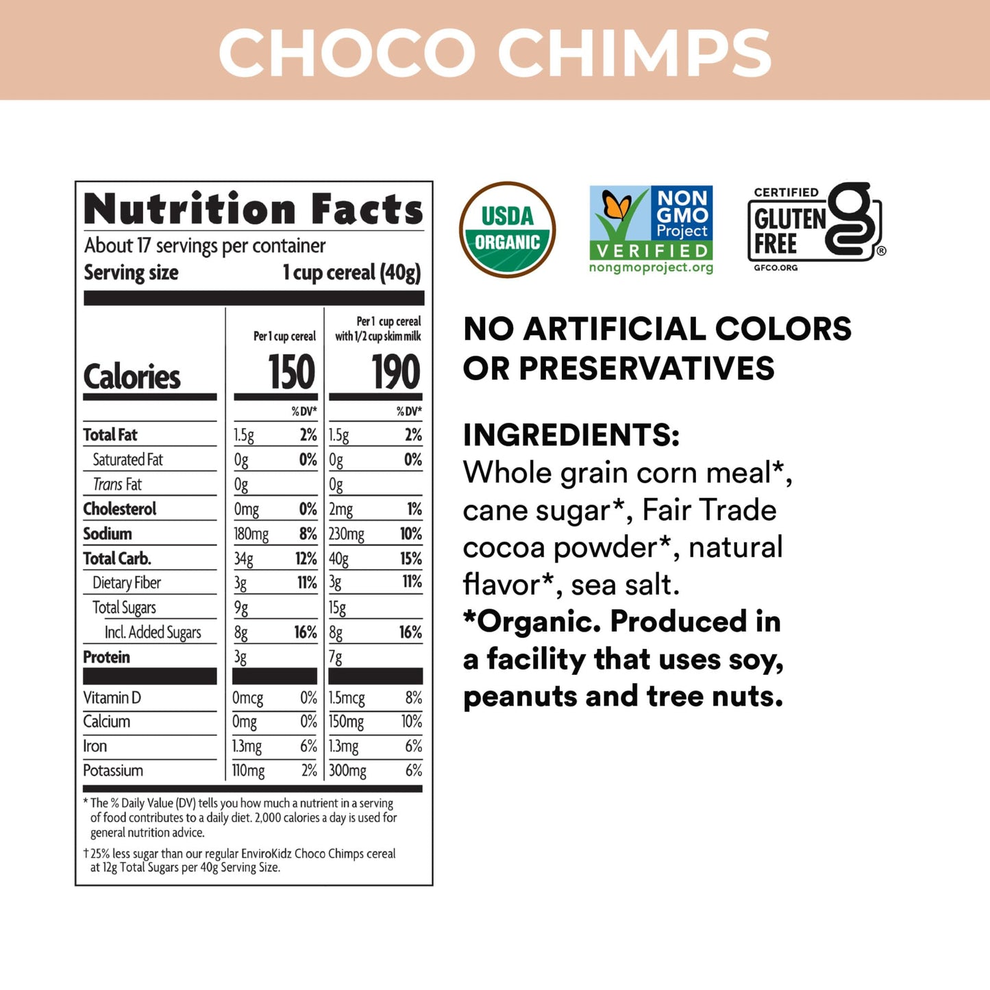 Envirokidz Organic Choco Chimps Cereal, 24 Oz (Pack Of 1), Chocolate, Gluten Free, Non-Gmo, Fair Trade, By Nature'S Path