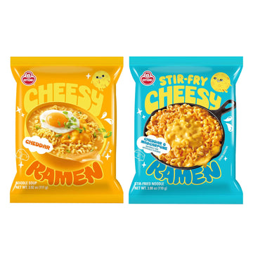 Otoki Cheesy Ramen Variety Pack  Cheddar Flavor (Non-Spicy Soup Noodles) & Cheddar & Mascarpone Flavor (Stir-Fry Noodles)  Korean Instant Ramen  8 Pack (4+4 Mix With 2 Flavor)