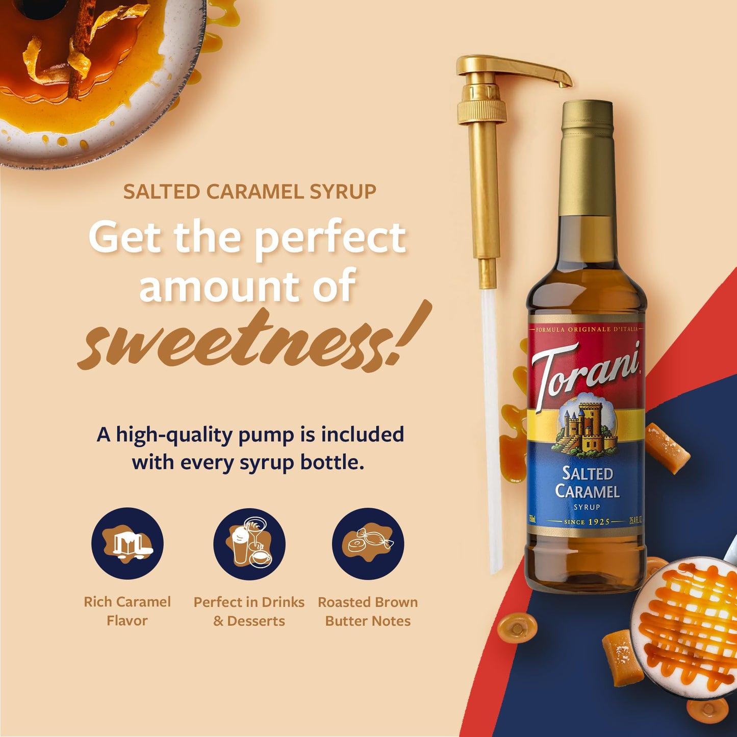 Torani Coffee Syrup, Salted Caramel Flavored Syrup For Drinks, Pump Included, 25.4 Fl Oz