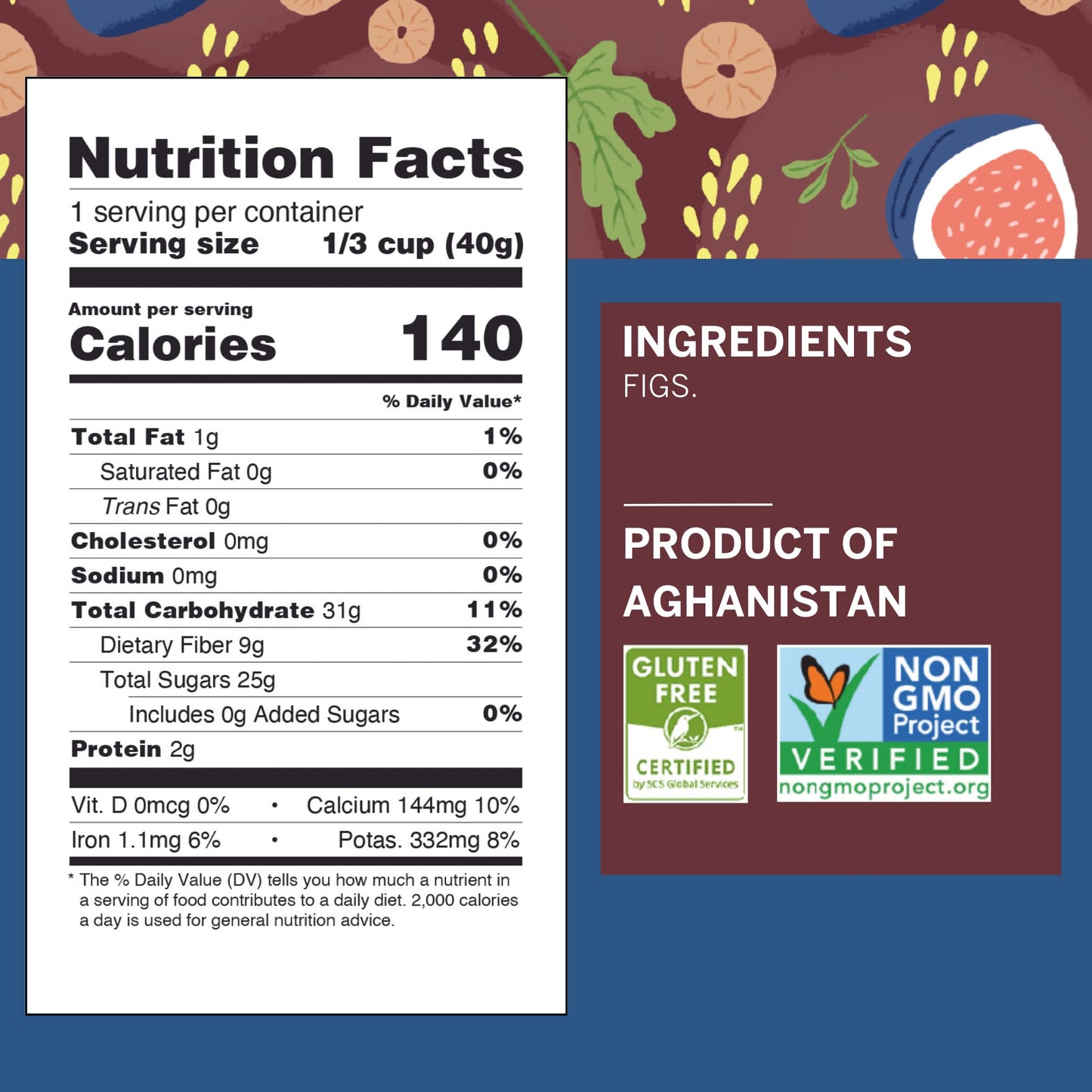 Ziba Foods Sun Dried Figs | Pack Of 6 | 1.41 Oz | No Sugar Added Non-Gmo, Gluten Free Dried Fig Snack | Vegan Figs Dried Fruit E