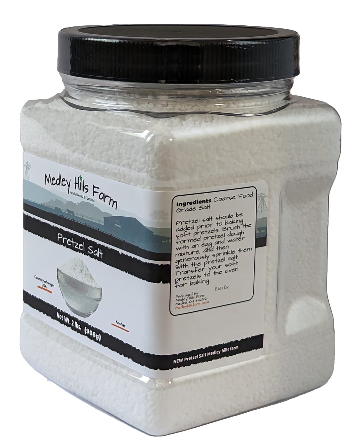 Pretzel Salt by Medley hills farm 2 lbs. in Reusable Container - Heat Resistant Premium Course Pretzel Salt - Great for Soft Pre